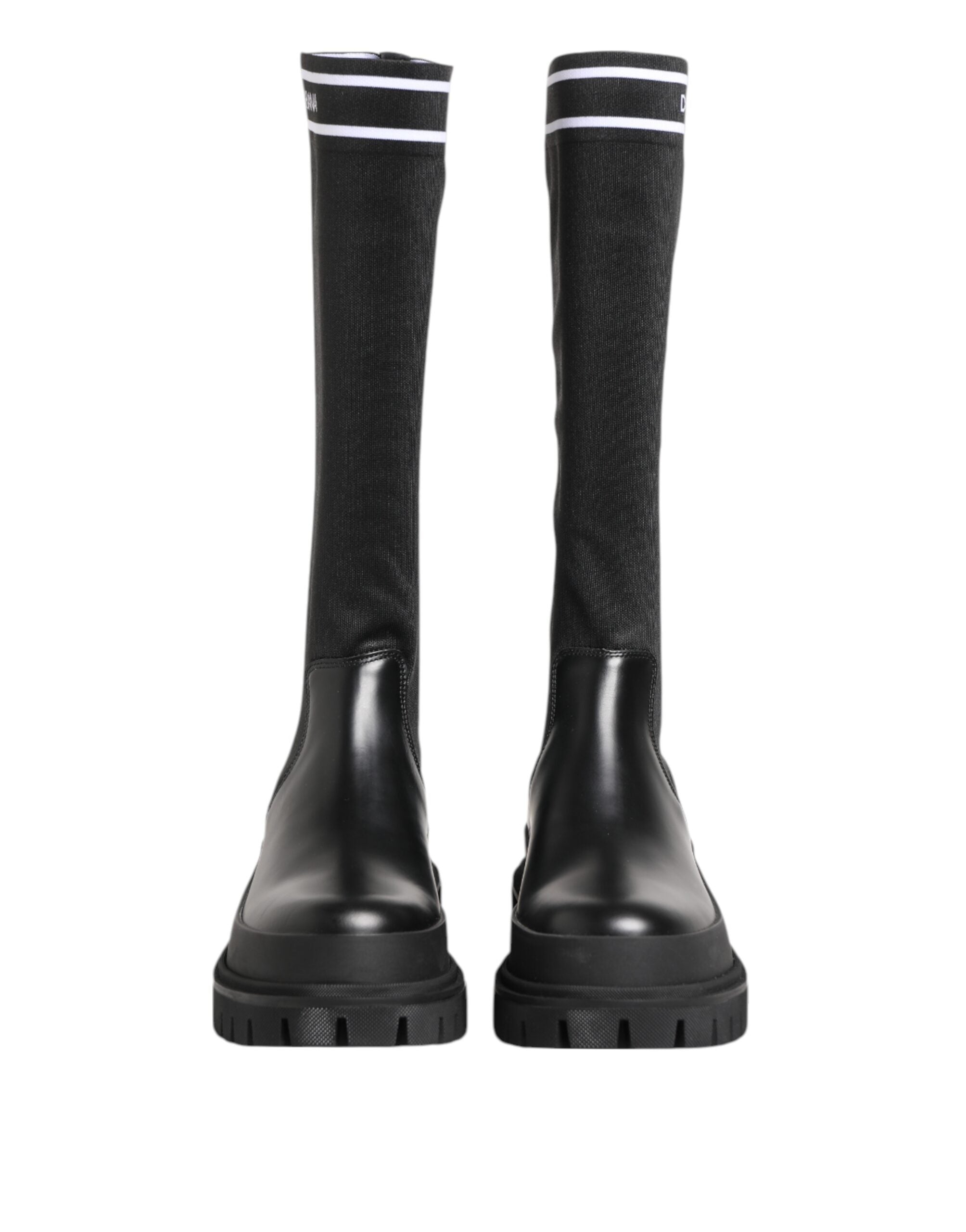 Black White Polyester Socks High Boots Shoes - ventzia