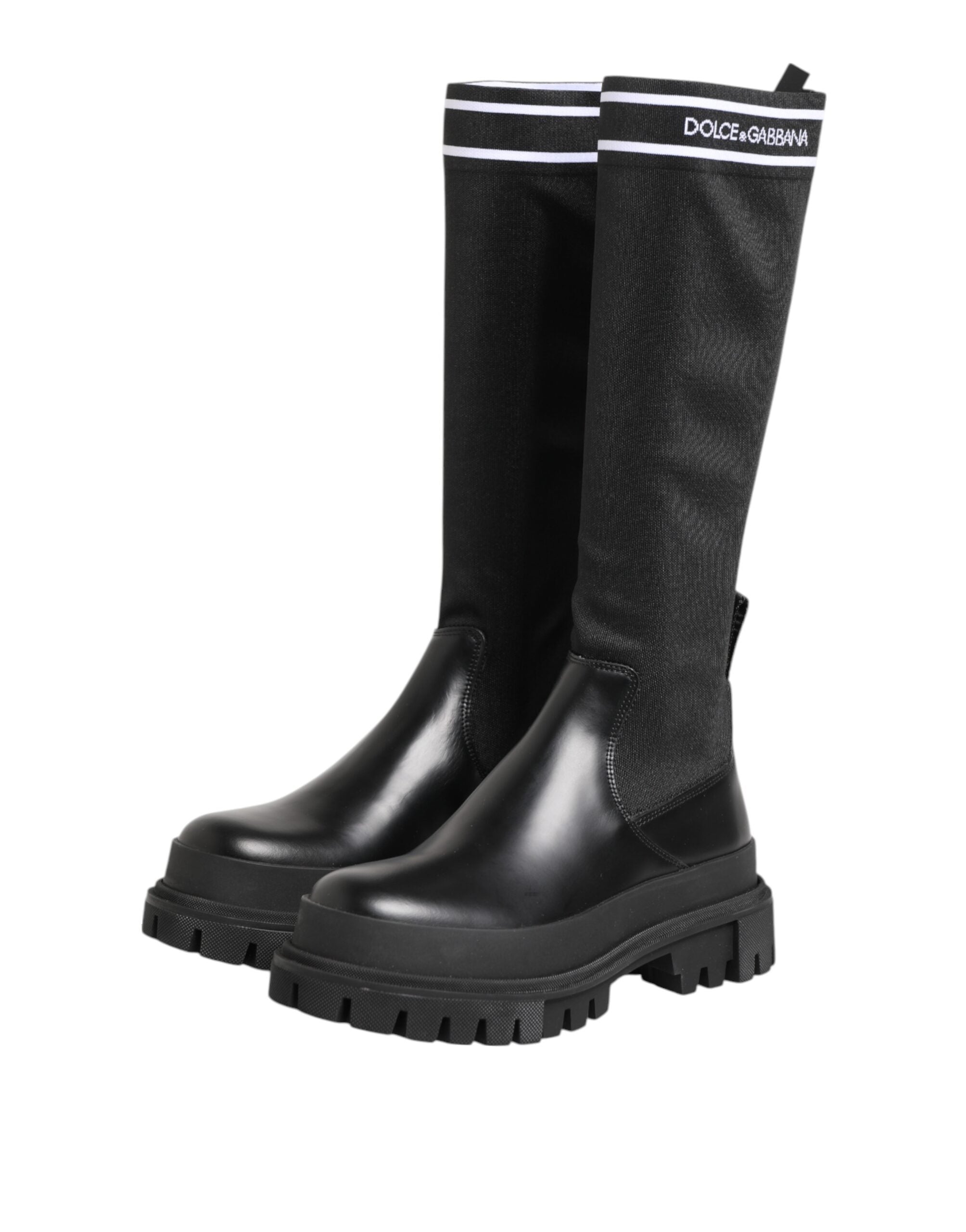 Black White Polyester Socks High Boots Shoes - ventzia