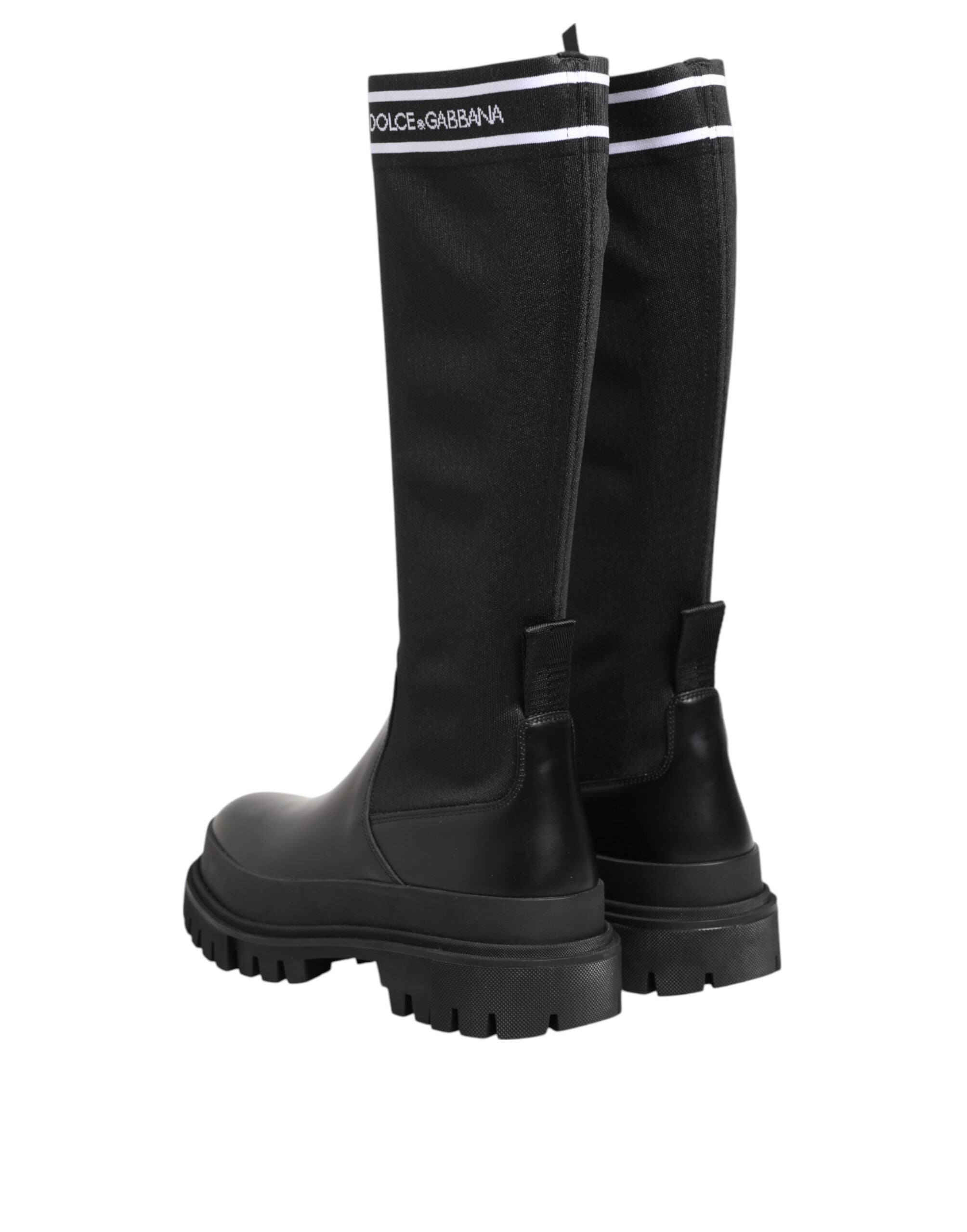 Black White Polyester Socks High Boots Shoes - ventzia