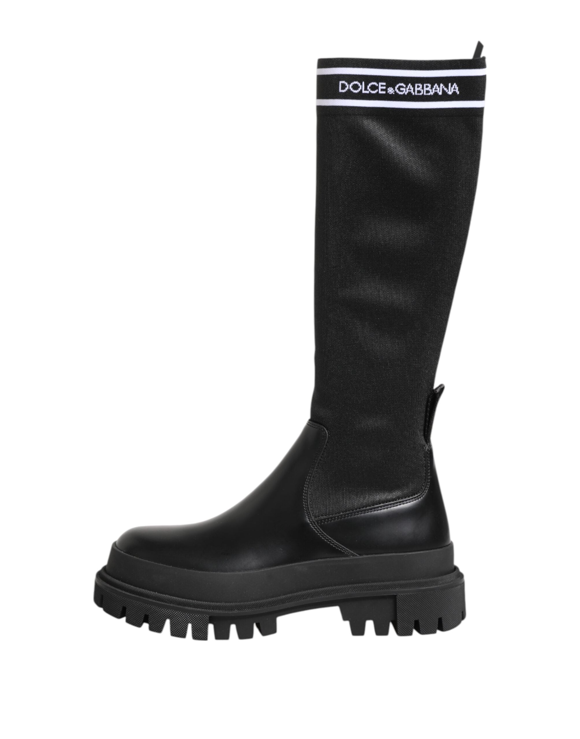 Black White Polyester Socks High Boots Shoes - ventzia