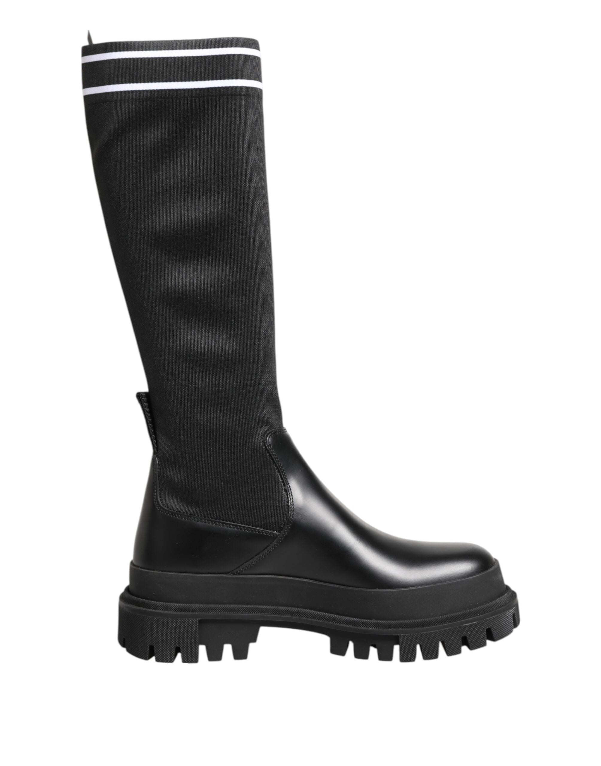 Black White Polyester Socks High Boots Shoes - ventzia