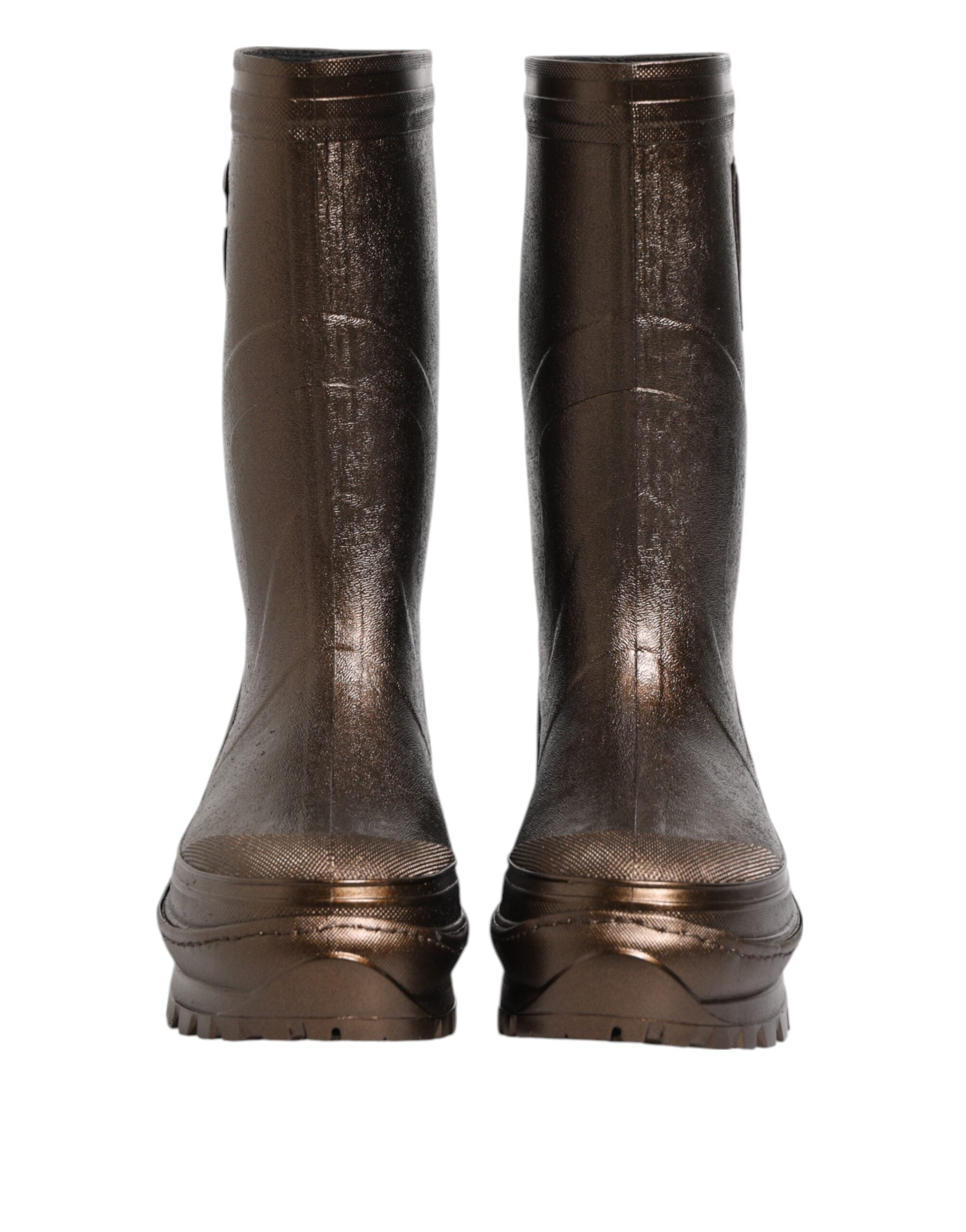 Metallic Bronze Pull On Rain Boots Shoes - ventzia