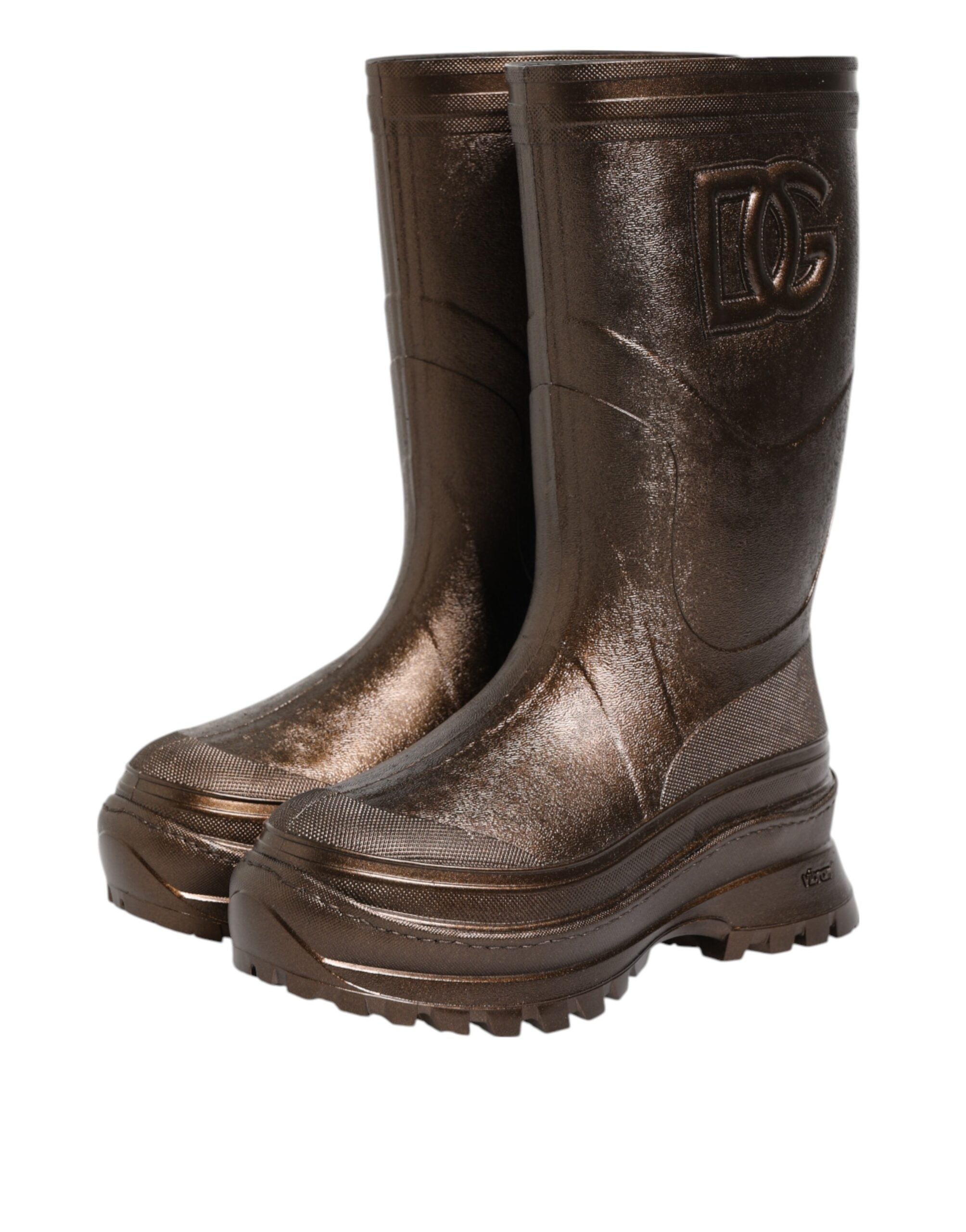 Metallic Bronze Pull On Rain Boots Shoes - ventzia