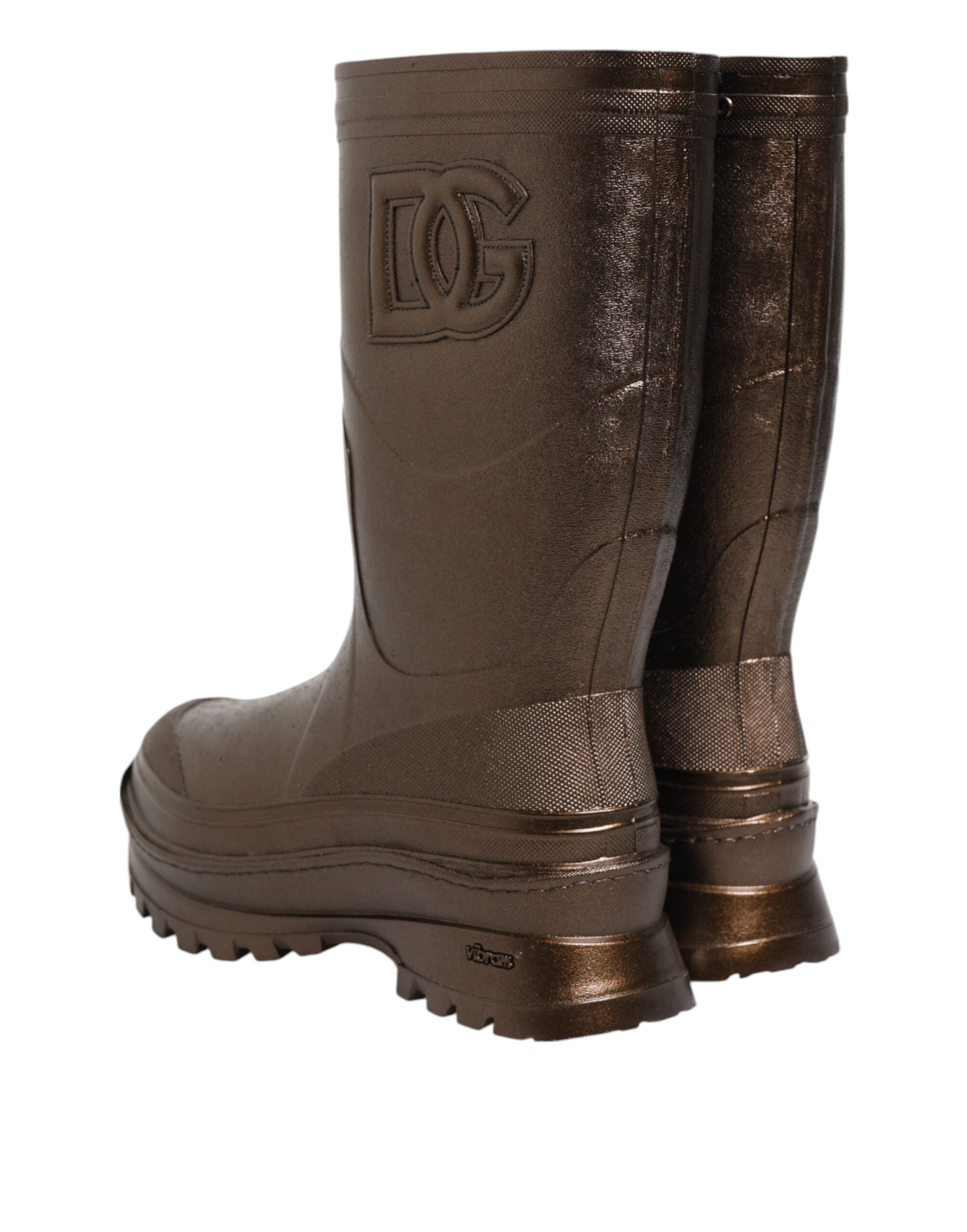 Metallic Bronze Pull On Rain Boots Shoes - ventzia
