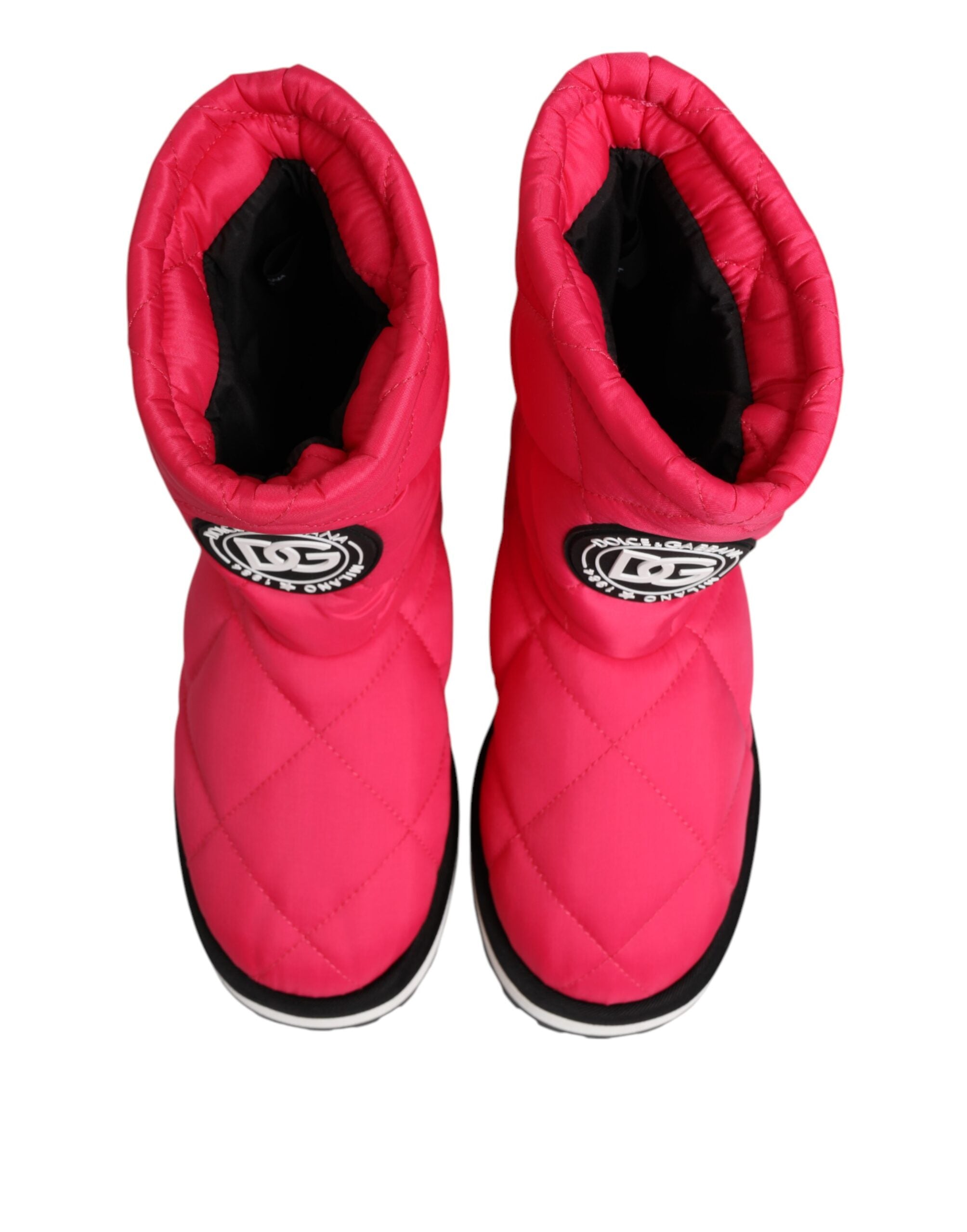 Pink White Viscose Padded Mid Calf Boots Shoes - ventzia