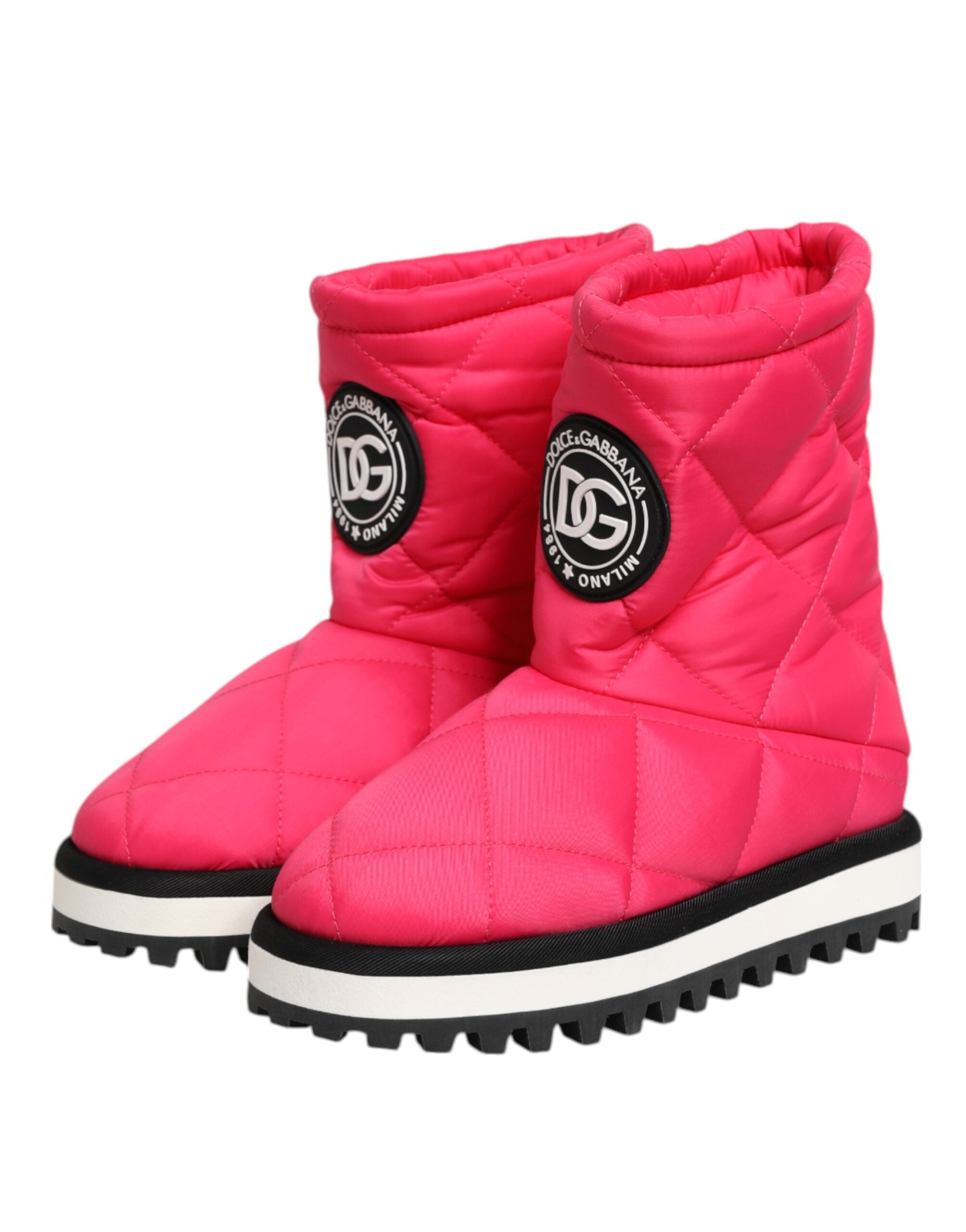 Pink White Viscose Padded Mid Calf Boots Shoes - ventzia