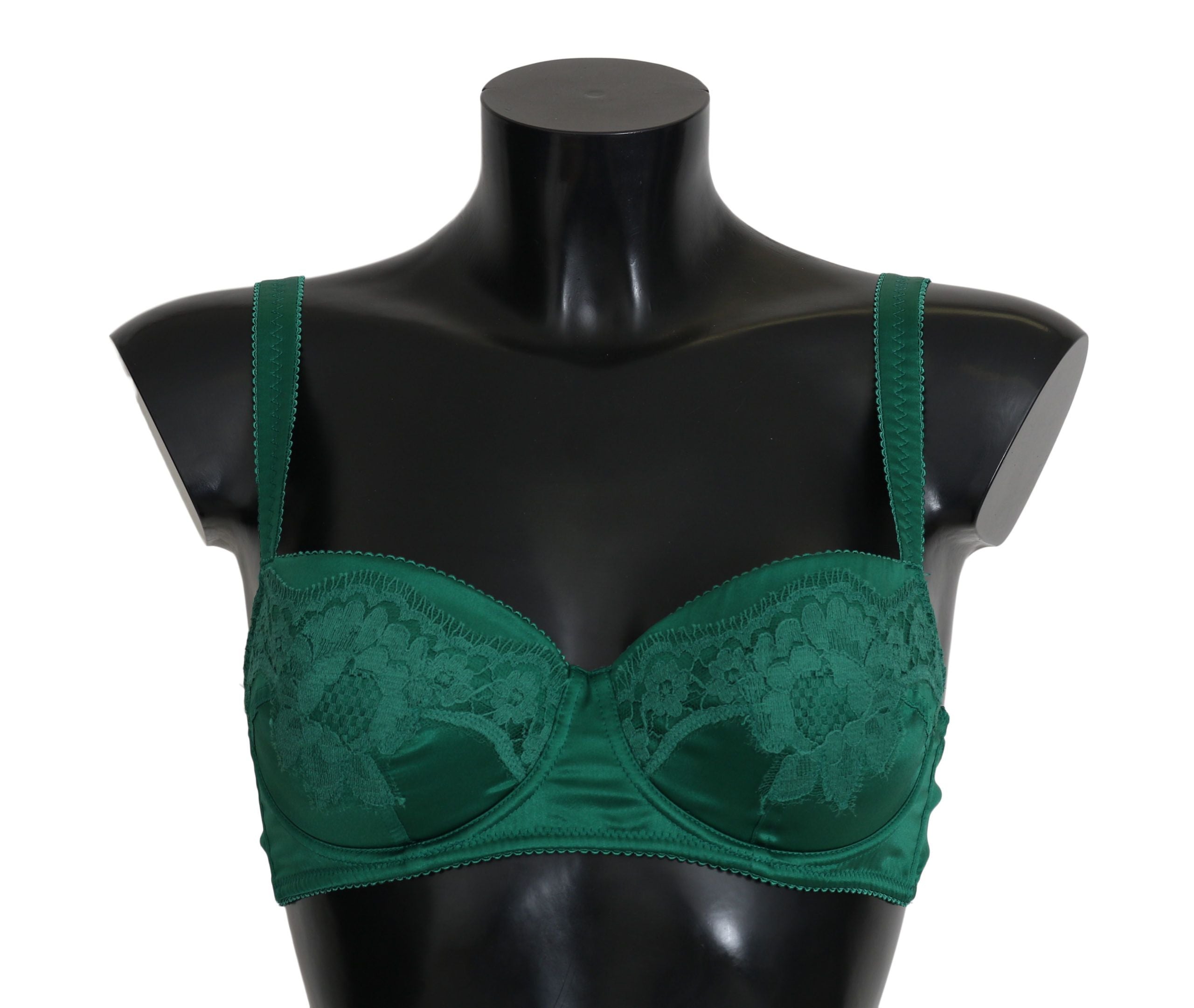 Enchanting Green Floral Lace Silk Bra - ventzia