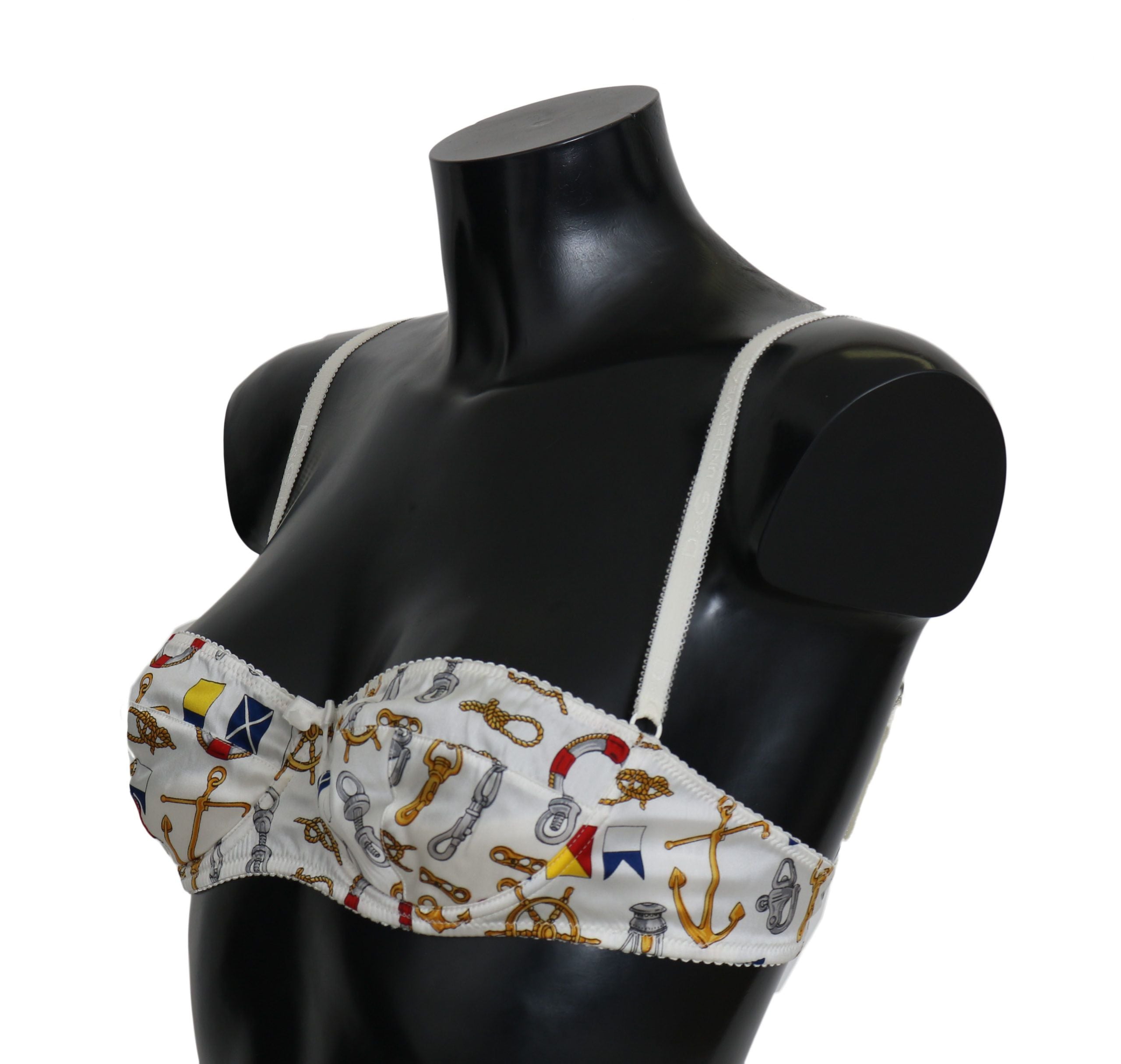 Elegant White Sailor Print Stretch Bra - ventzia