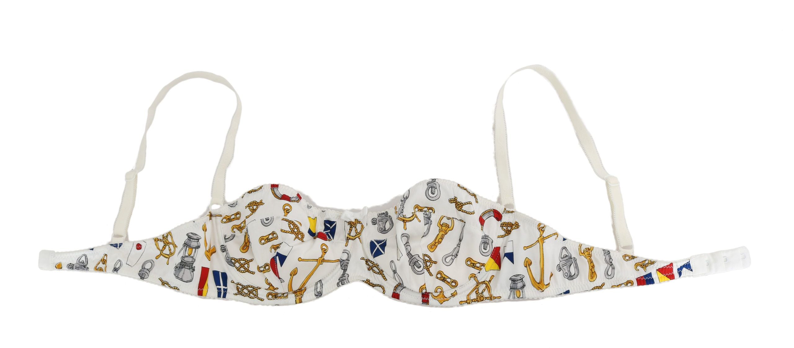 Elegant White Sailor Print Stretch Bra - ventzia
