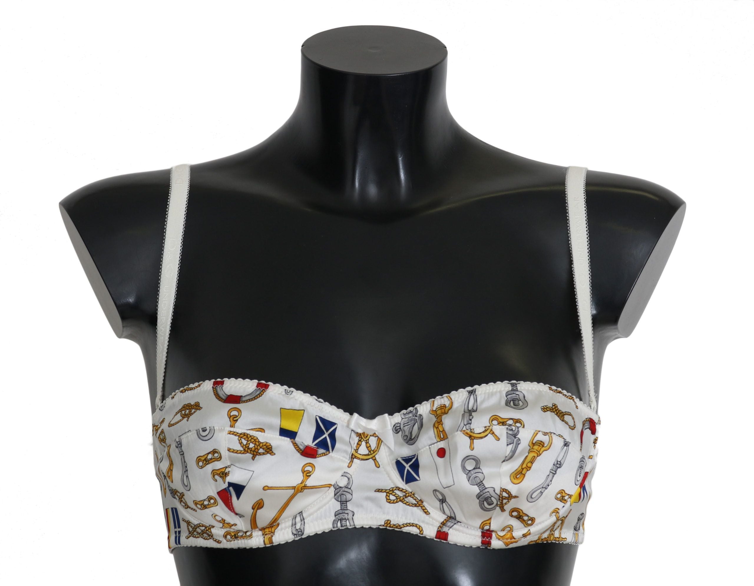 Elegant White Sailor Print Stretch Bra - ventzia