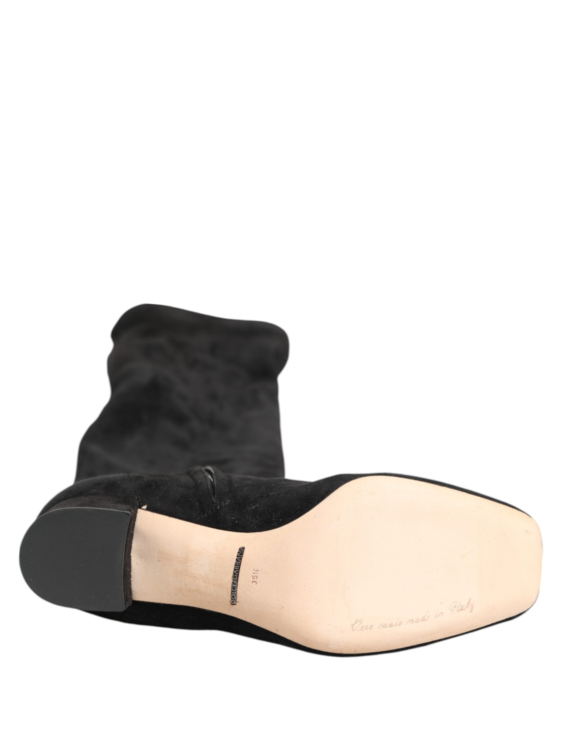 Black Suede Leather Knee High Boots Shoes - ventzia