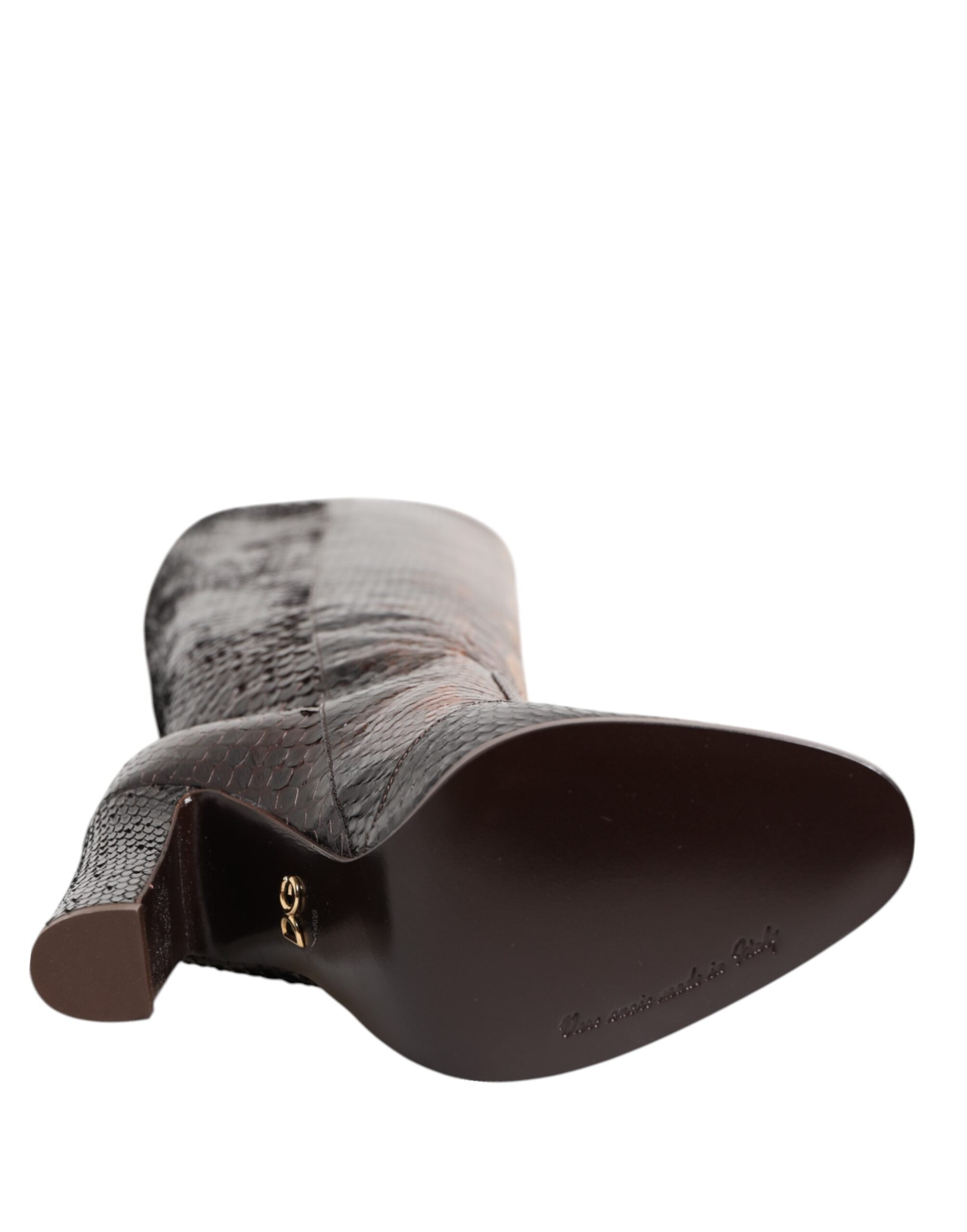 Brown Python Snakeskin Print Riding Boots Shoes - ventzia