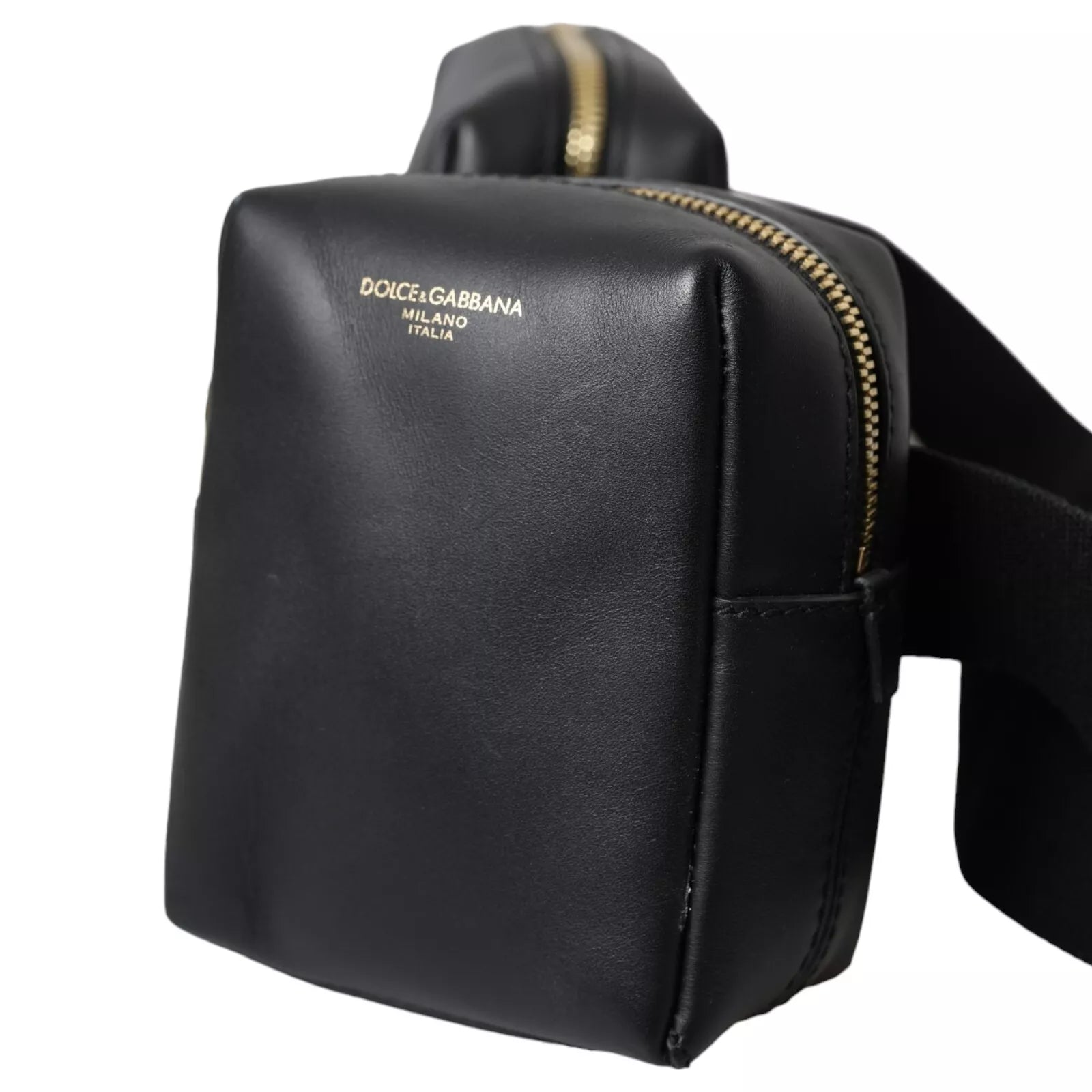 Black Calfskin Leather Double Waist Belt Fanny Pack Bag - ventzia