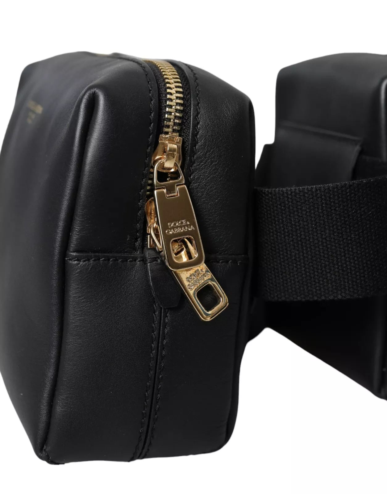Black Calfskin Leather Double Waist Belt Fanny Pack Bag - ventzia