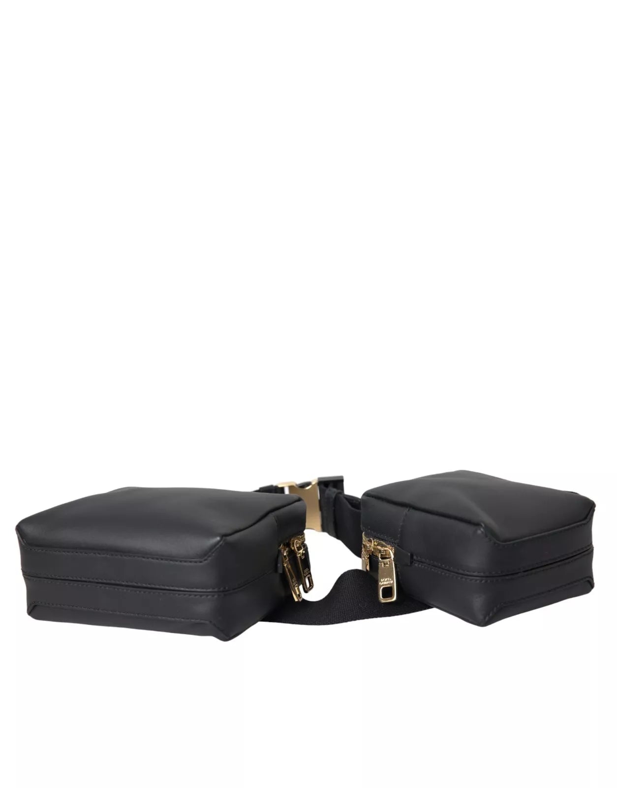 Black Calfskin Leather Double Waist Belt Fanny Pack Bag - ventzia