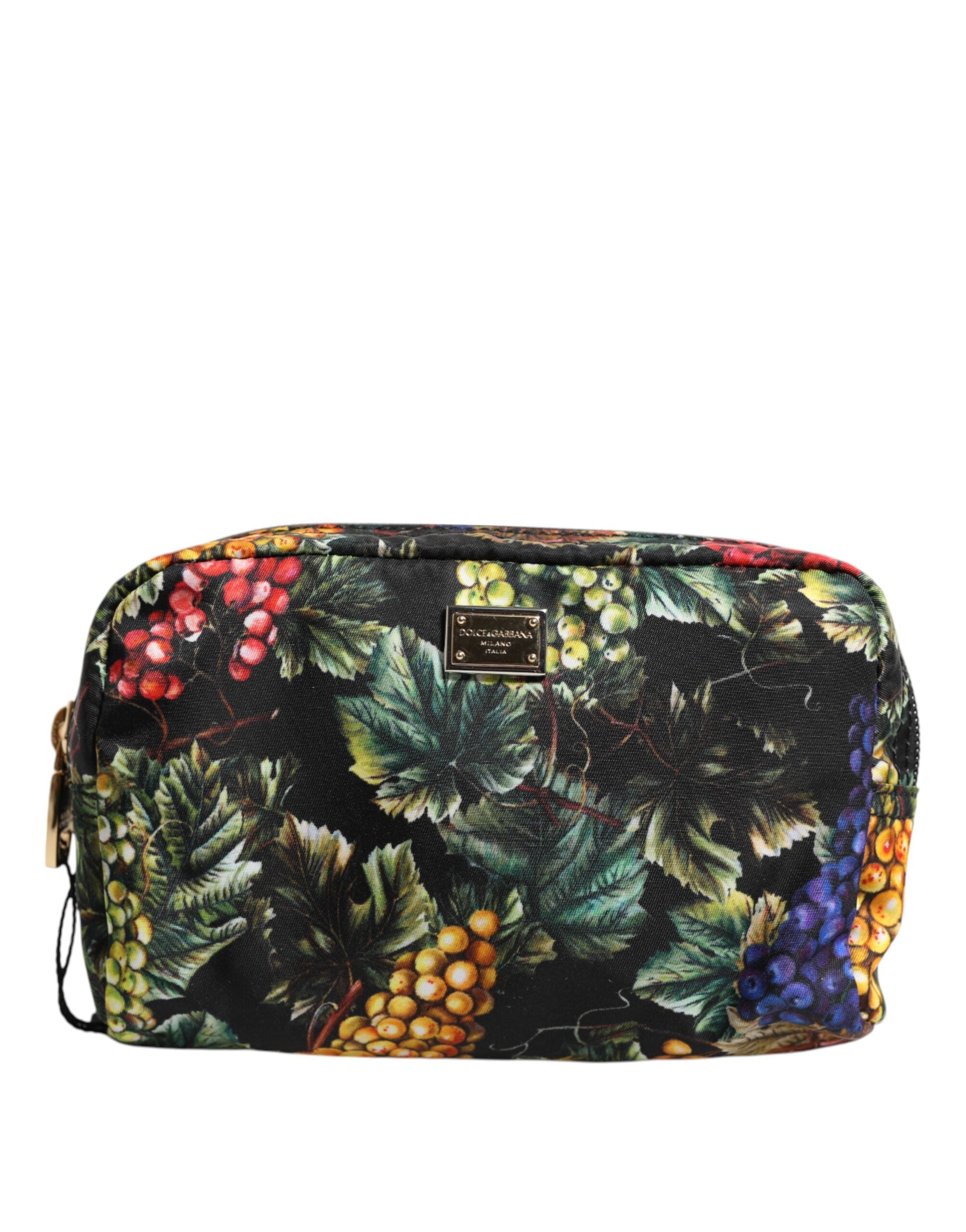 Multicolor Grape Print Clutch Logo Plaque Pouch Bag - ventzia