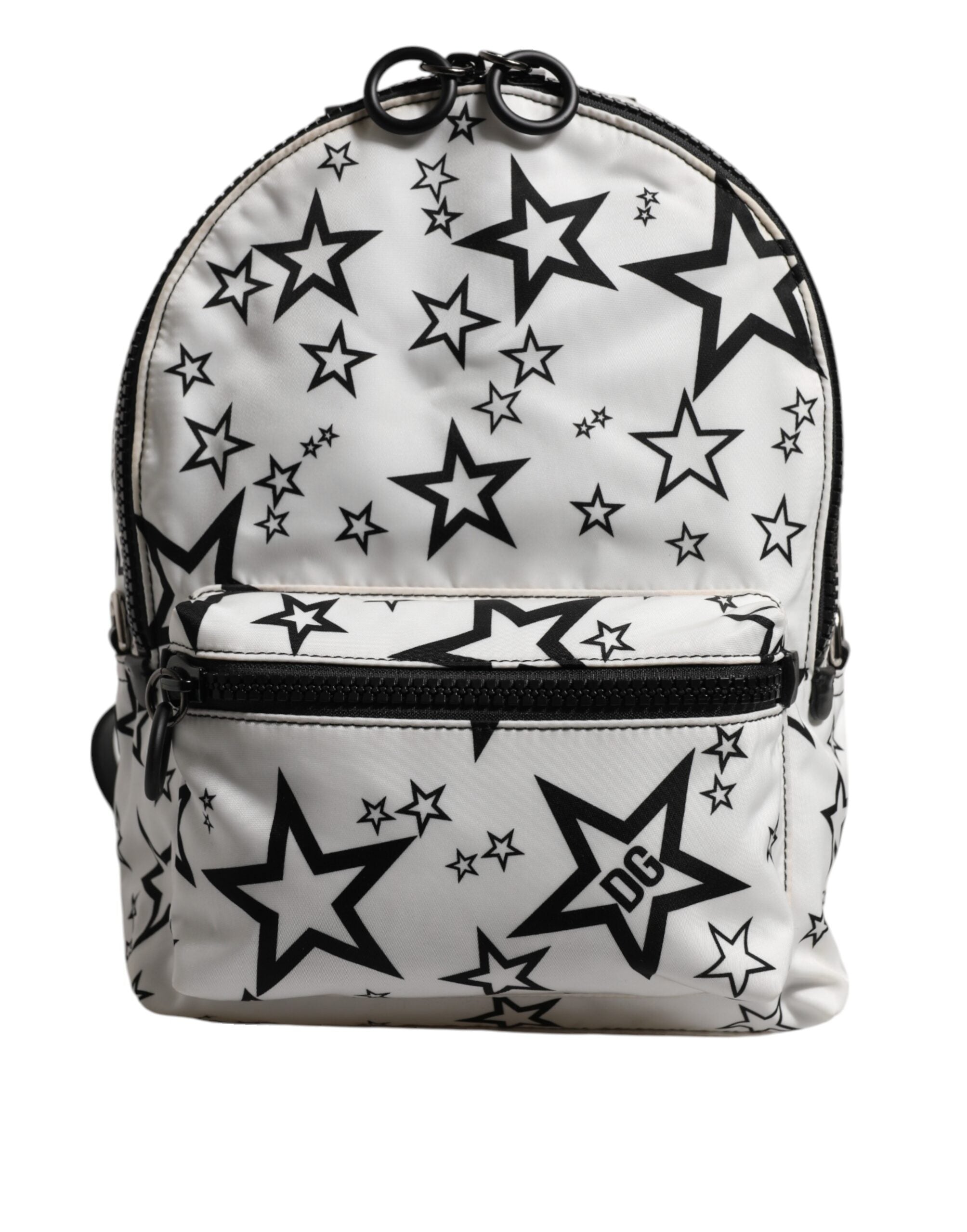 White DG Stars Print Nylon Travel Backpack Bag - ventzia