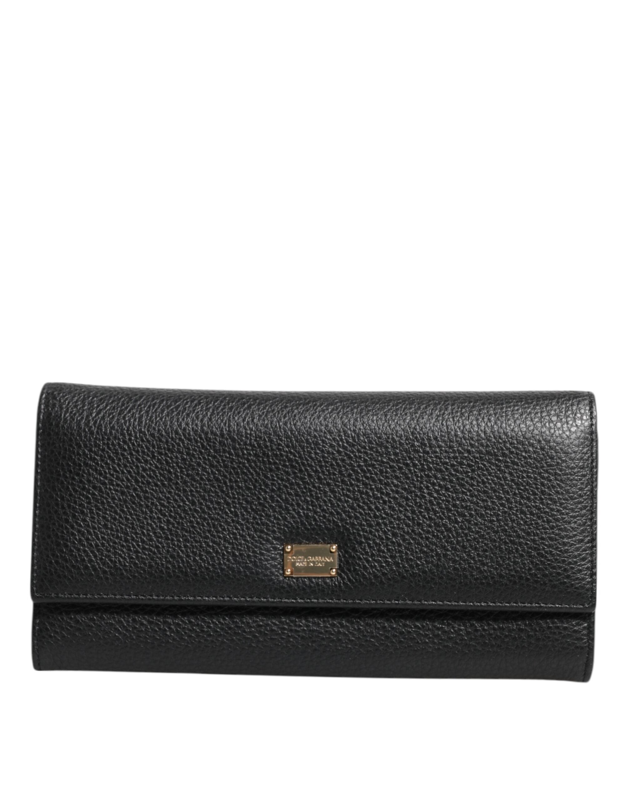 Black Leather Trifold Logo Plaque Card Holder Wallet - ventzia