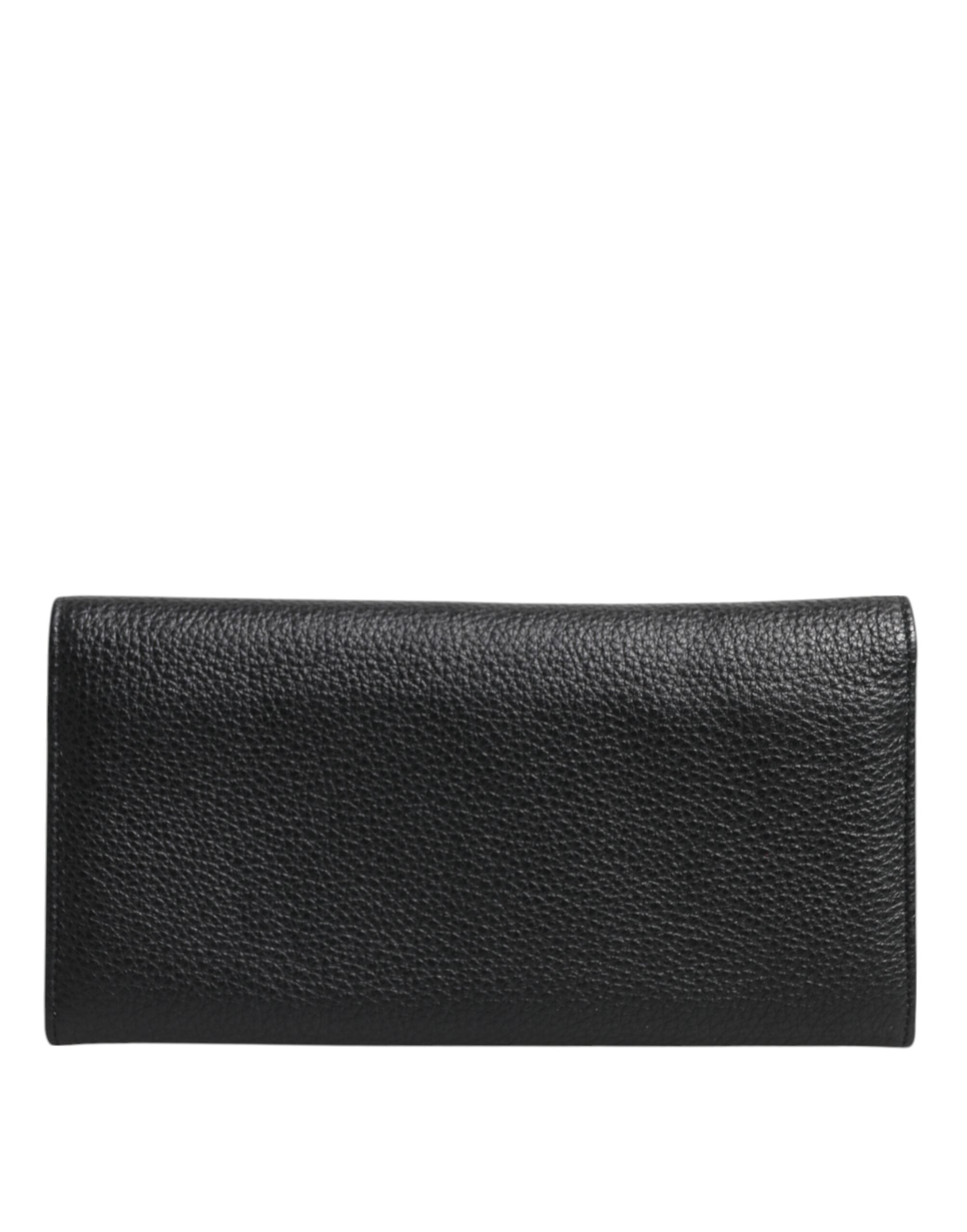 Black Leather Trifold Logo Plaque Card Holder Wallet - ventzia