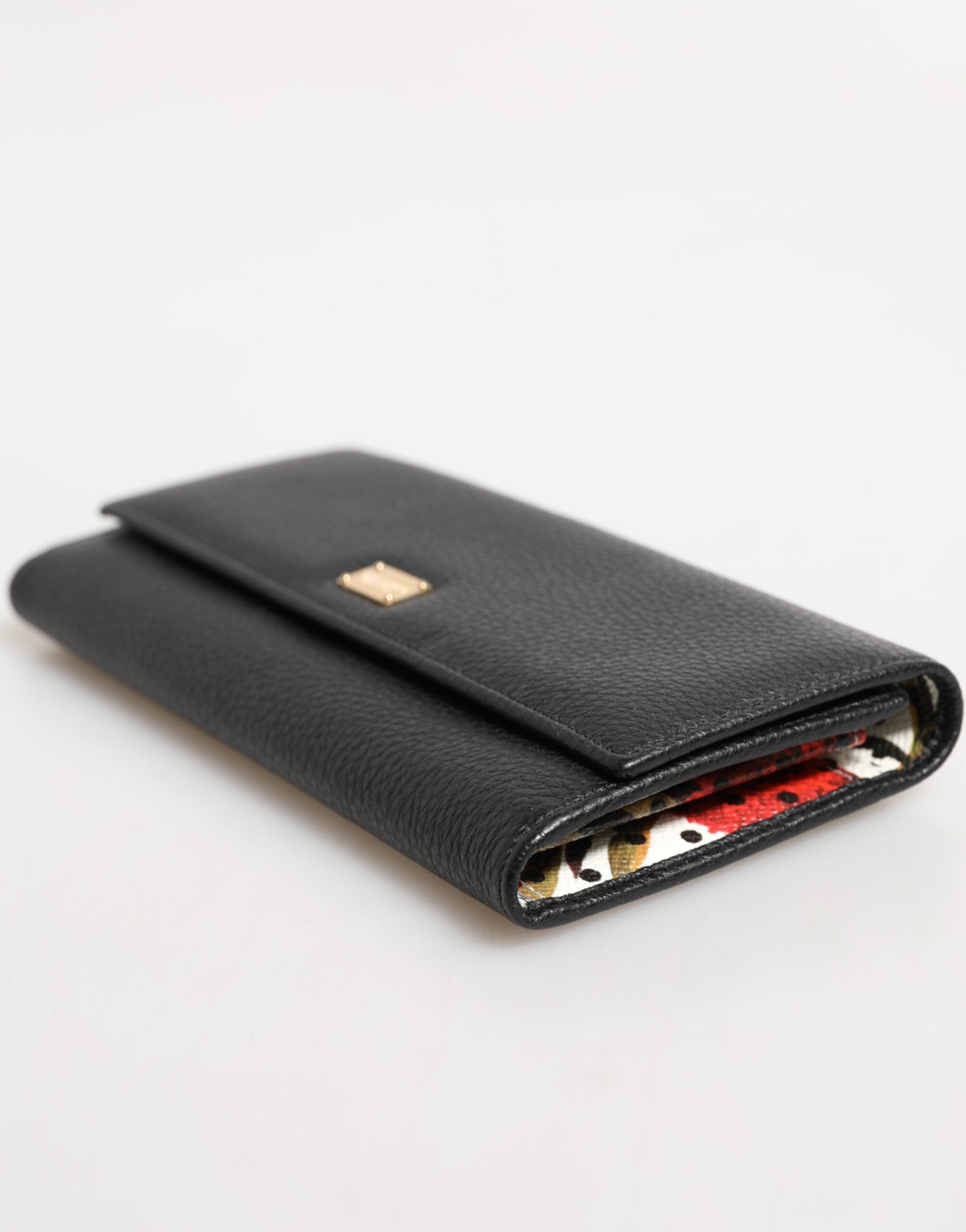 Black Leather Trifold Logo Plaque Card Holder Wallet - ventzia