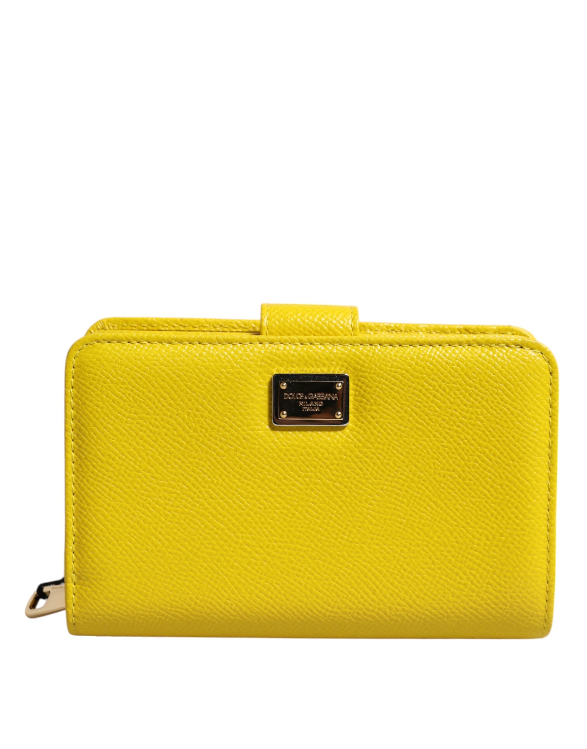 Yellow Leather Bifold Continental Clutch Wallet - ventzia