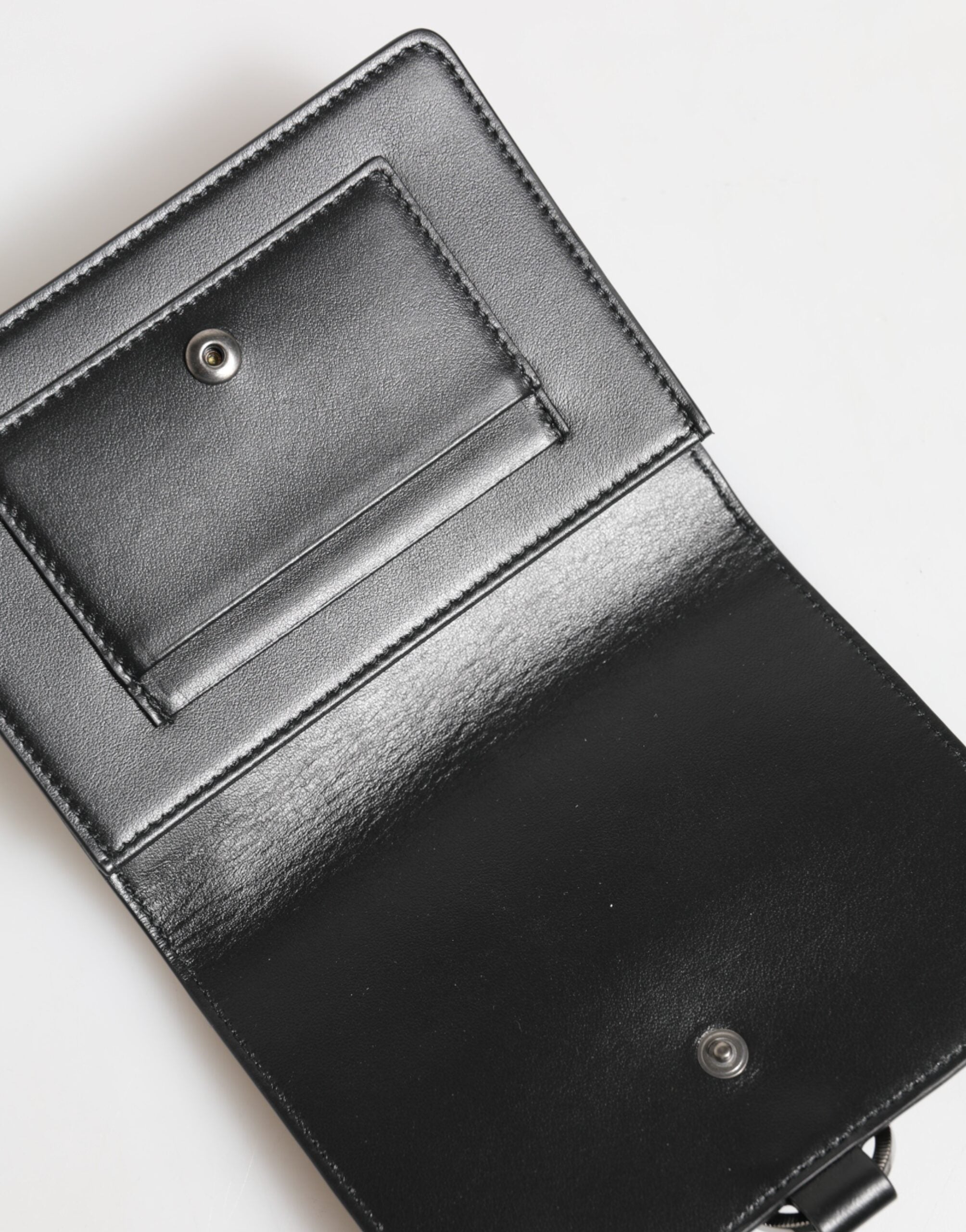 Black Leather Crystal Embellished Card Holder Wallet - ventzia