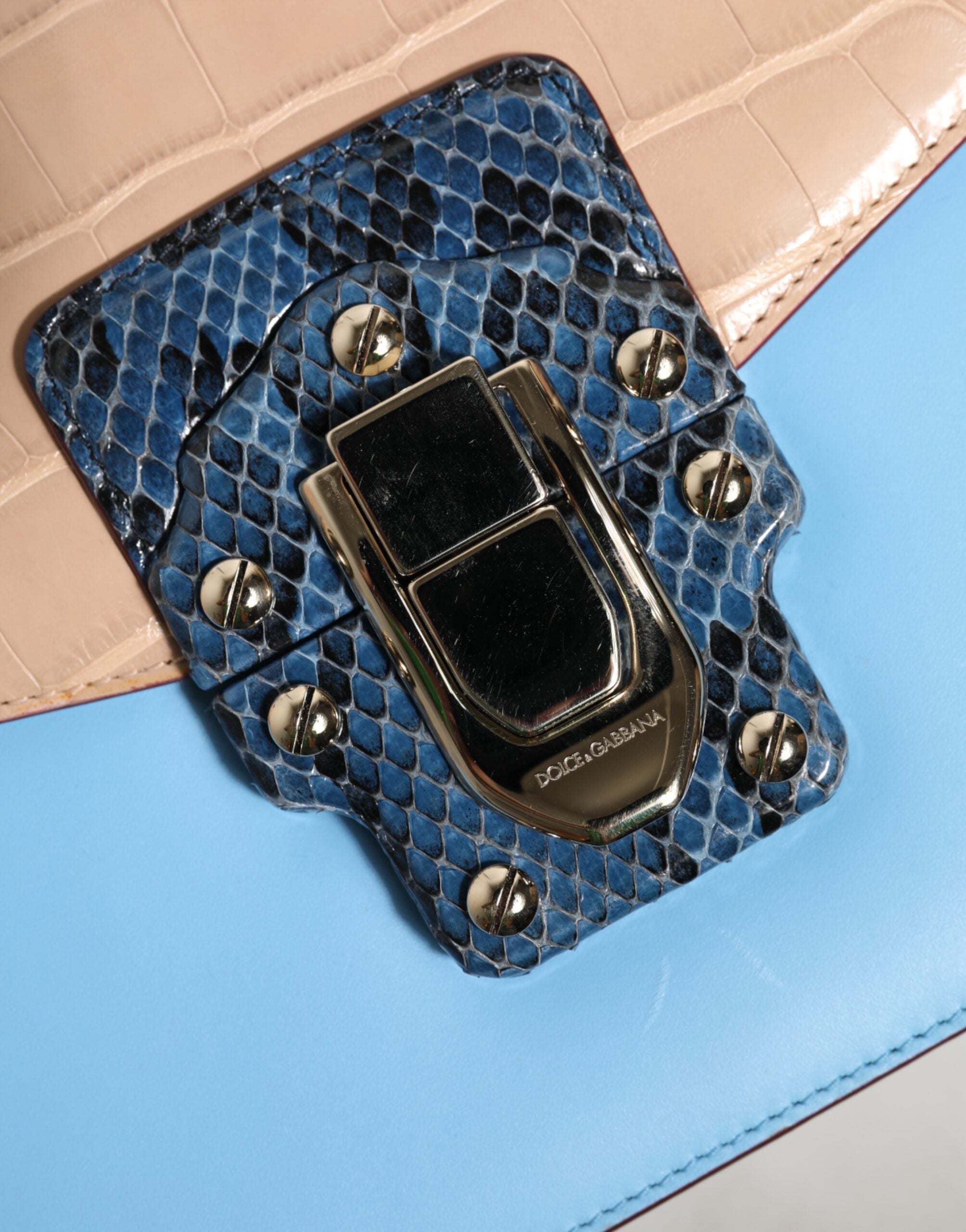 Blue Beige Exotic Leather LUCIA Crossbody Bag - ventzia