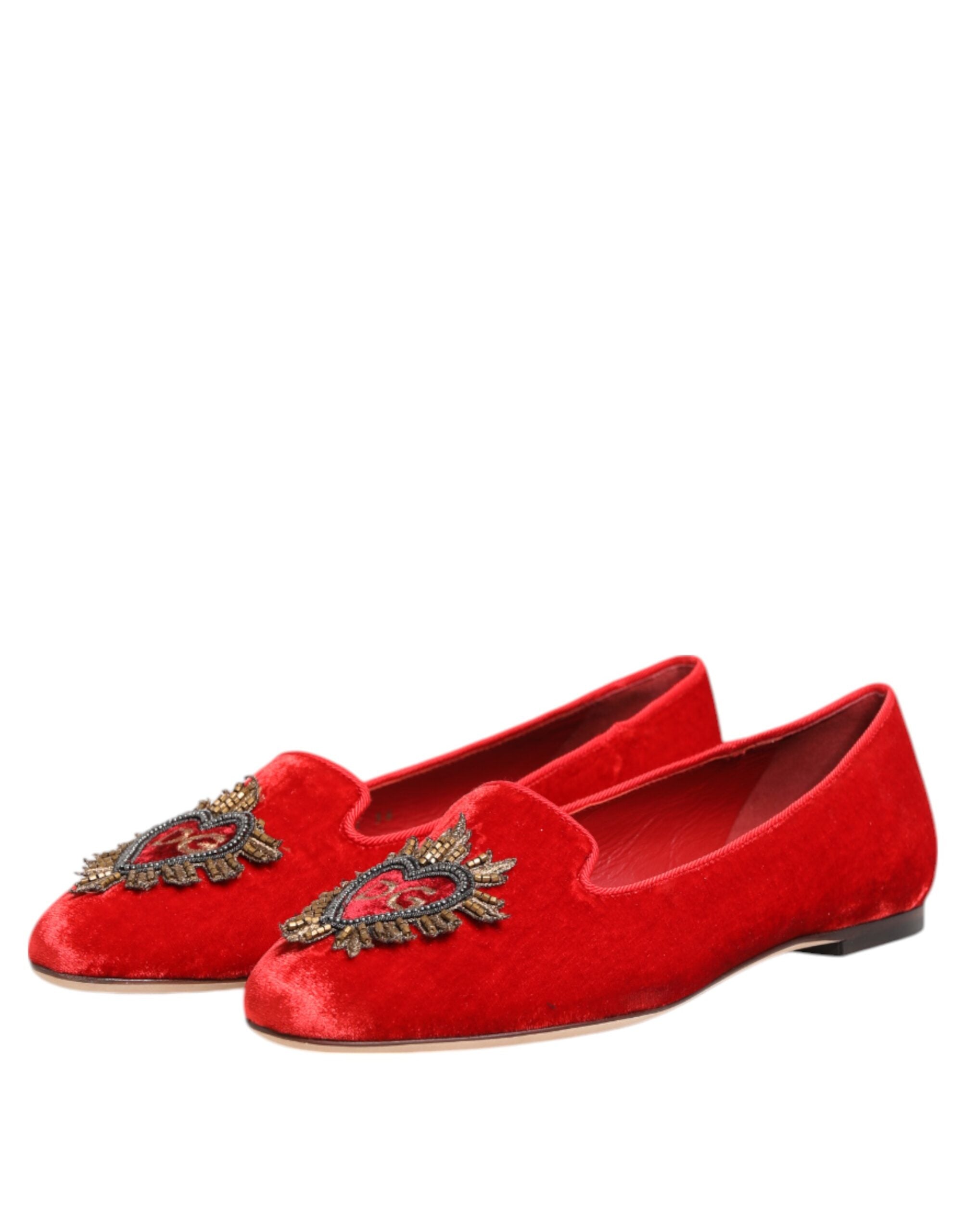 Red Velvet DG Heart Loafers Flat Shoes - ventzia
