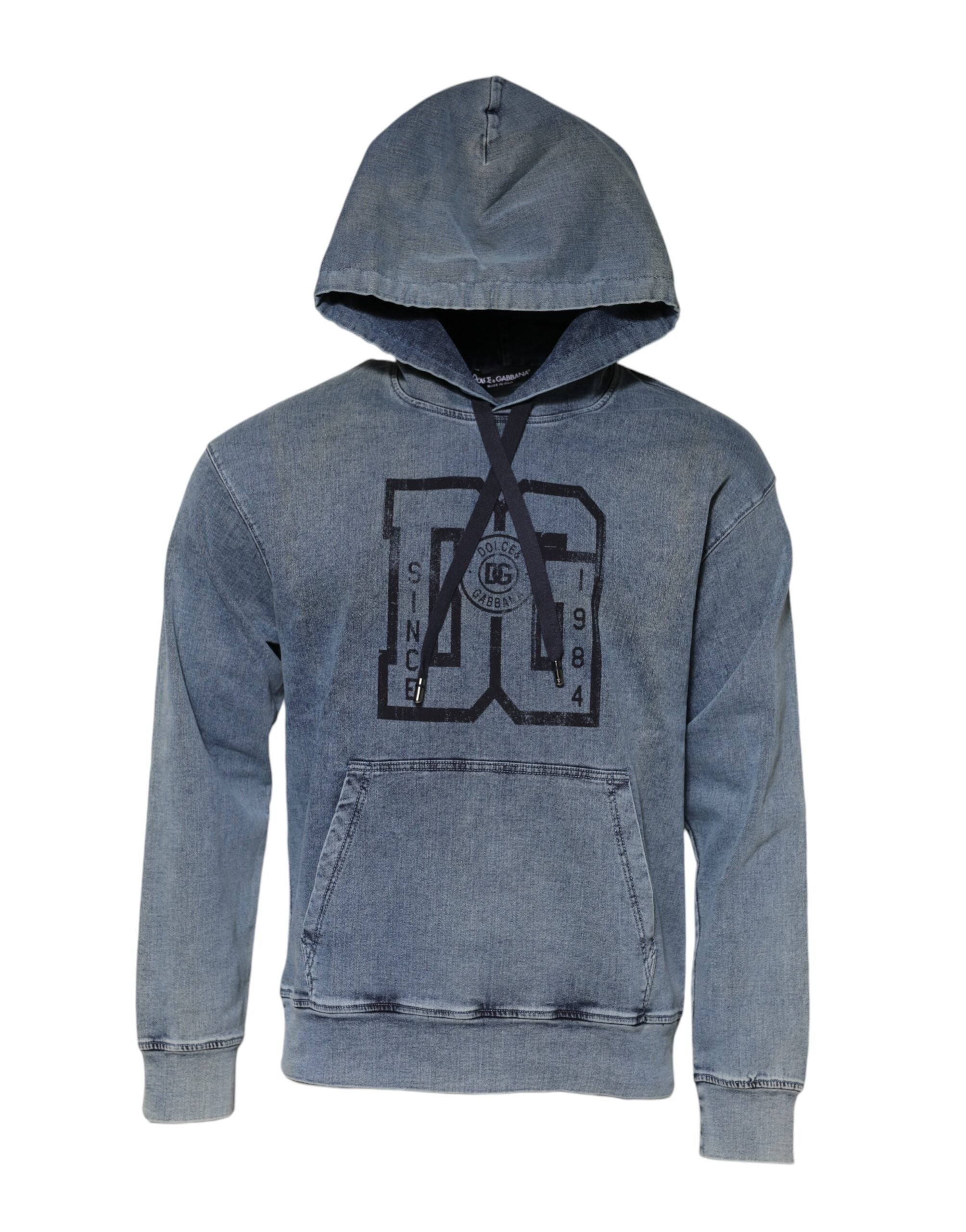 Blue Cotton Blend Hooded Sweatshirt Sweater - ventzia