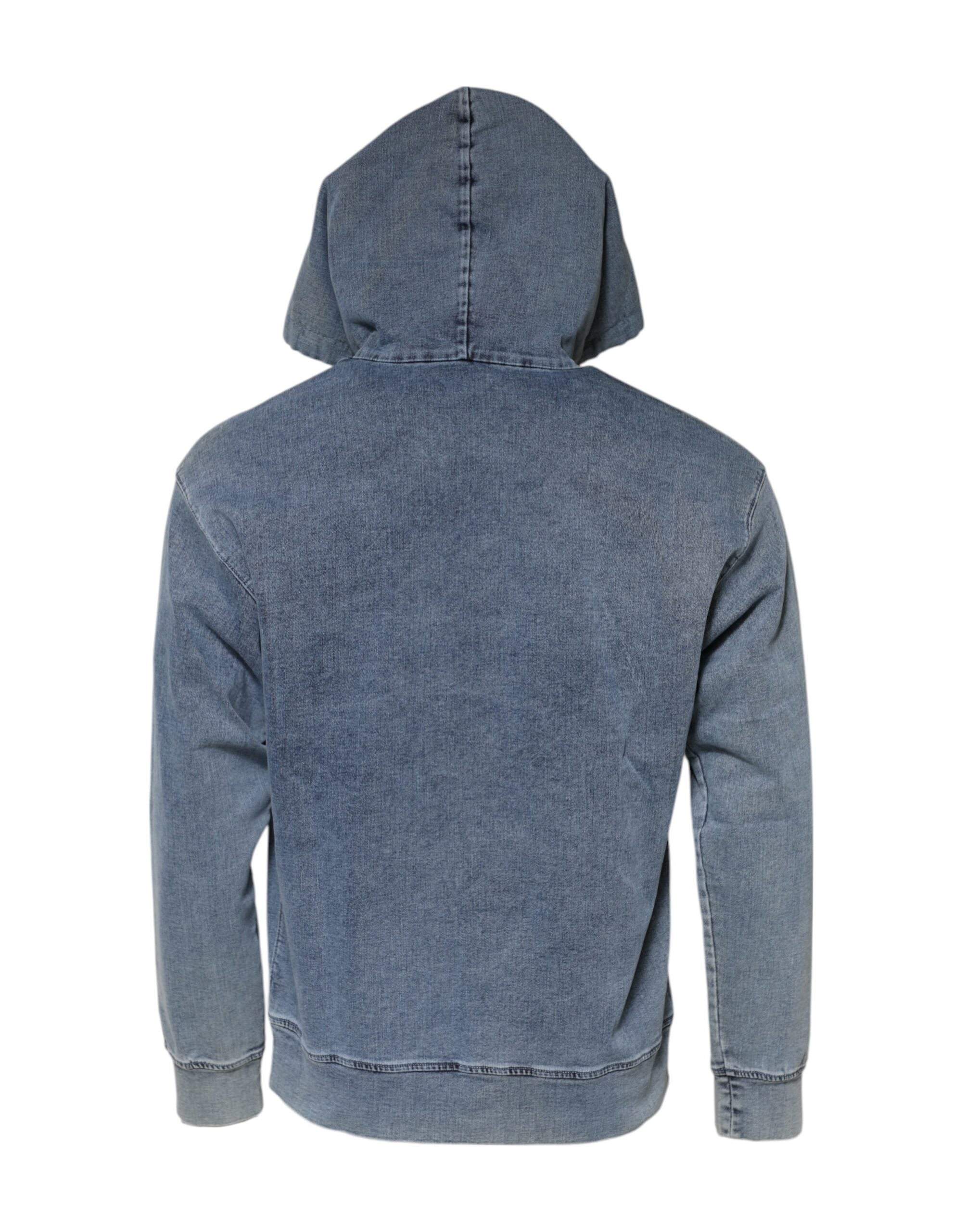 Blue Cotton Blend Hooded Sweatshirt Sweater - ventzia