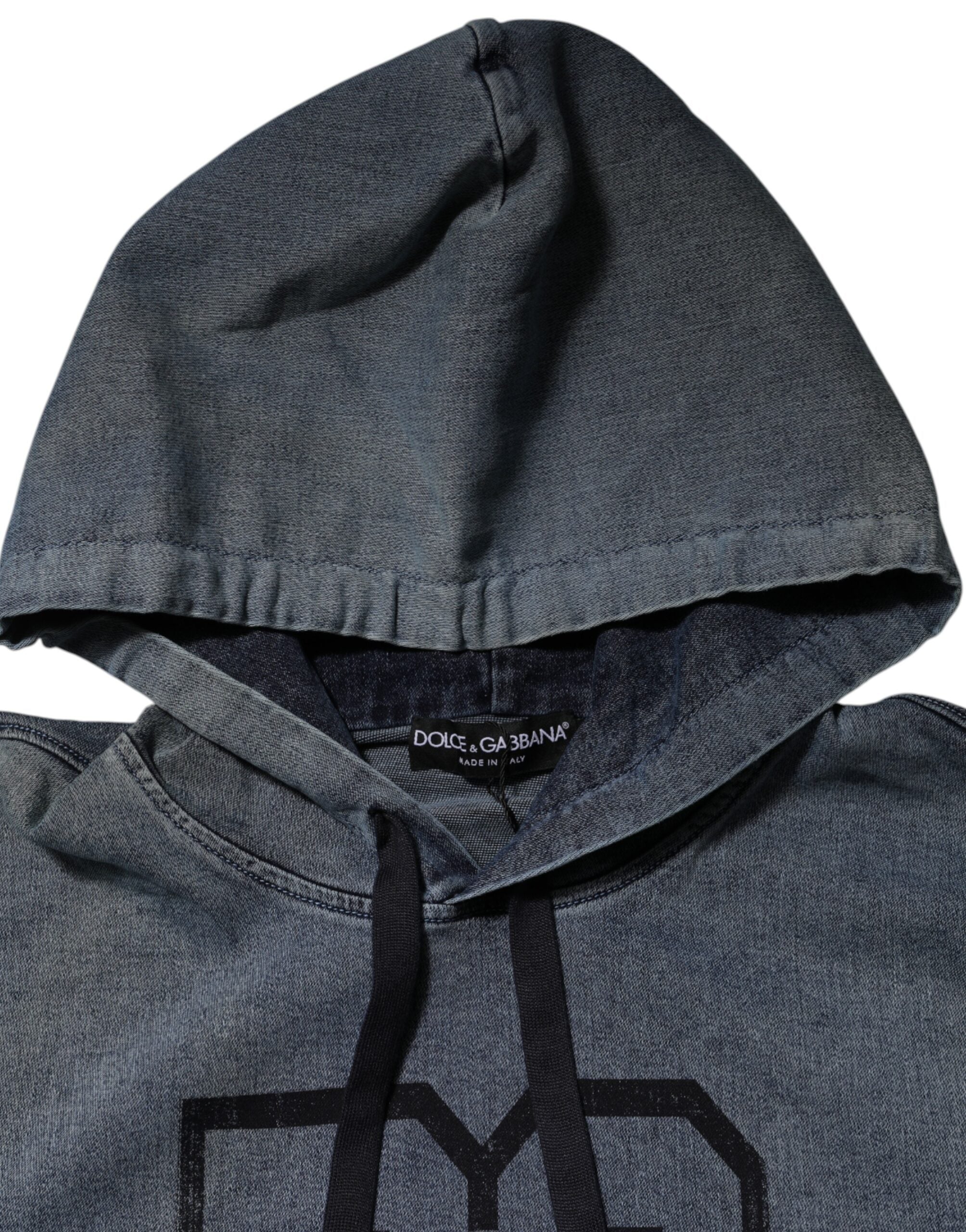 Blue Cotton Blend Hooded Sweatshirt Sweater - ventzia