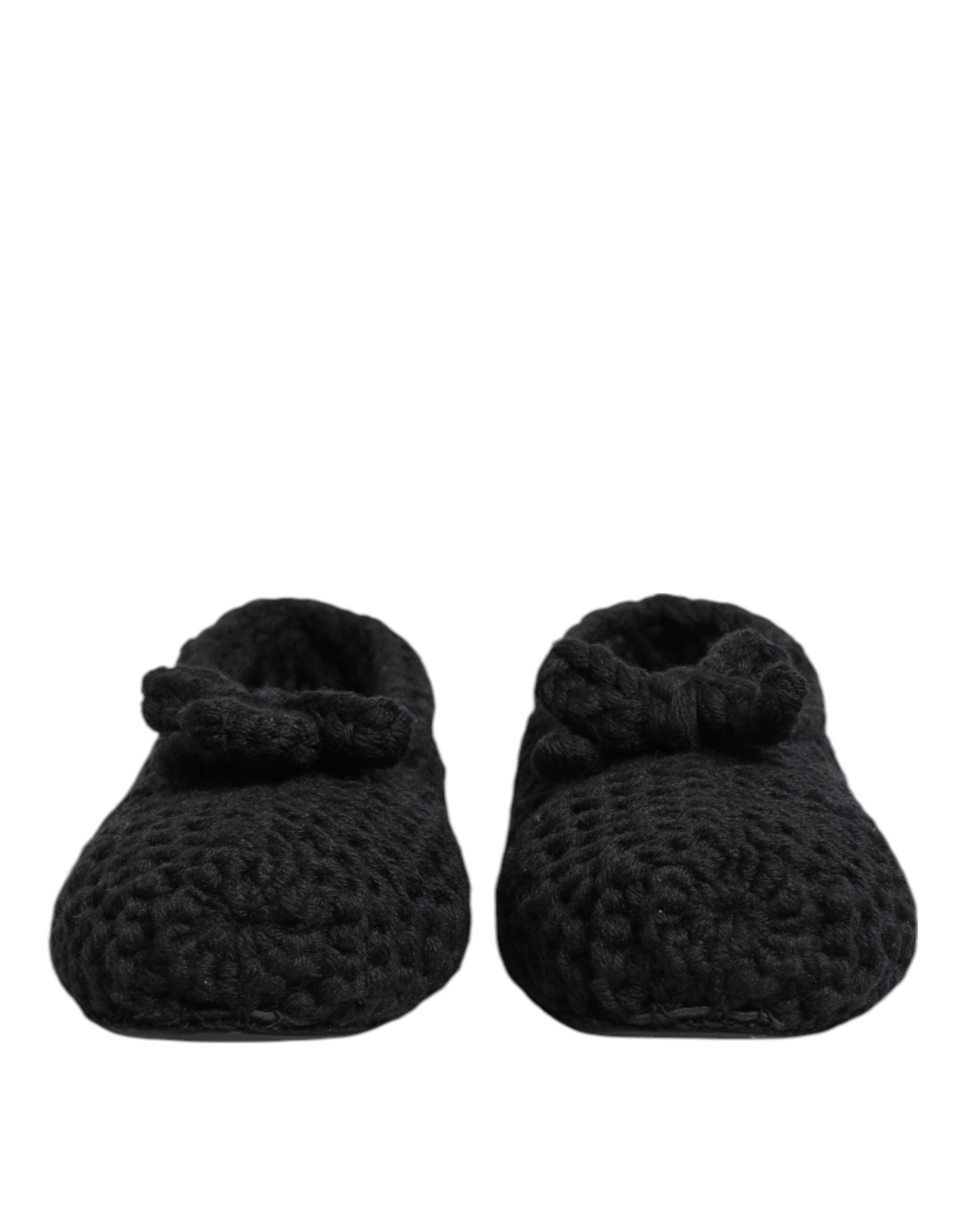 Black Wool Knit Slip On Ballerina Flats Shoes - ventzia