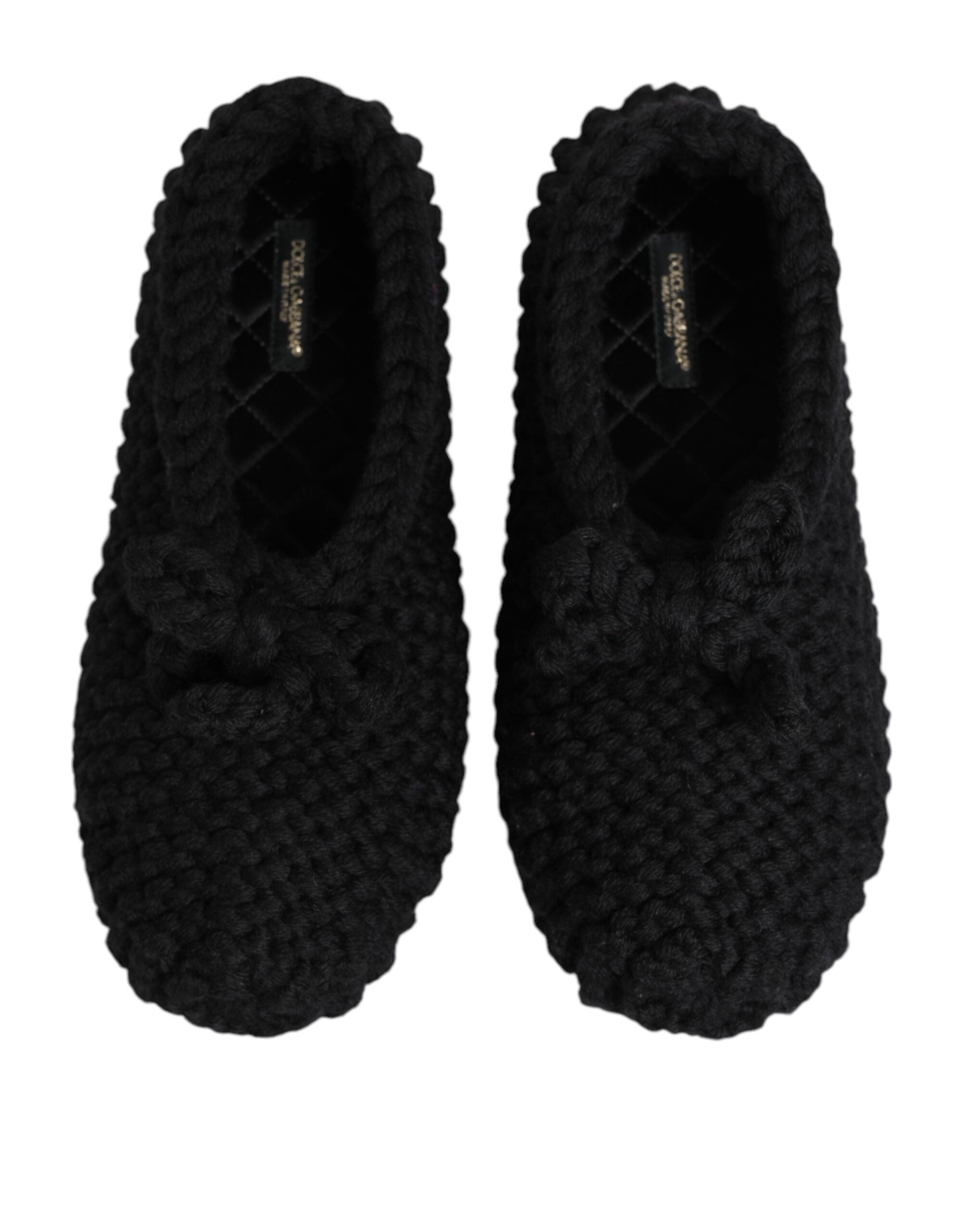 Black Wool Knit Slip On Ballerina Flats Shoes - ventzia