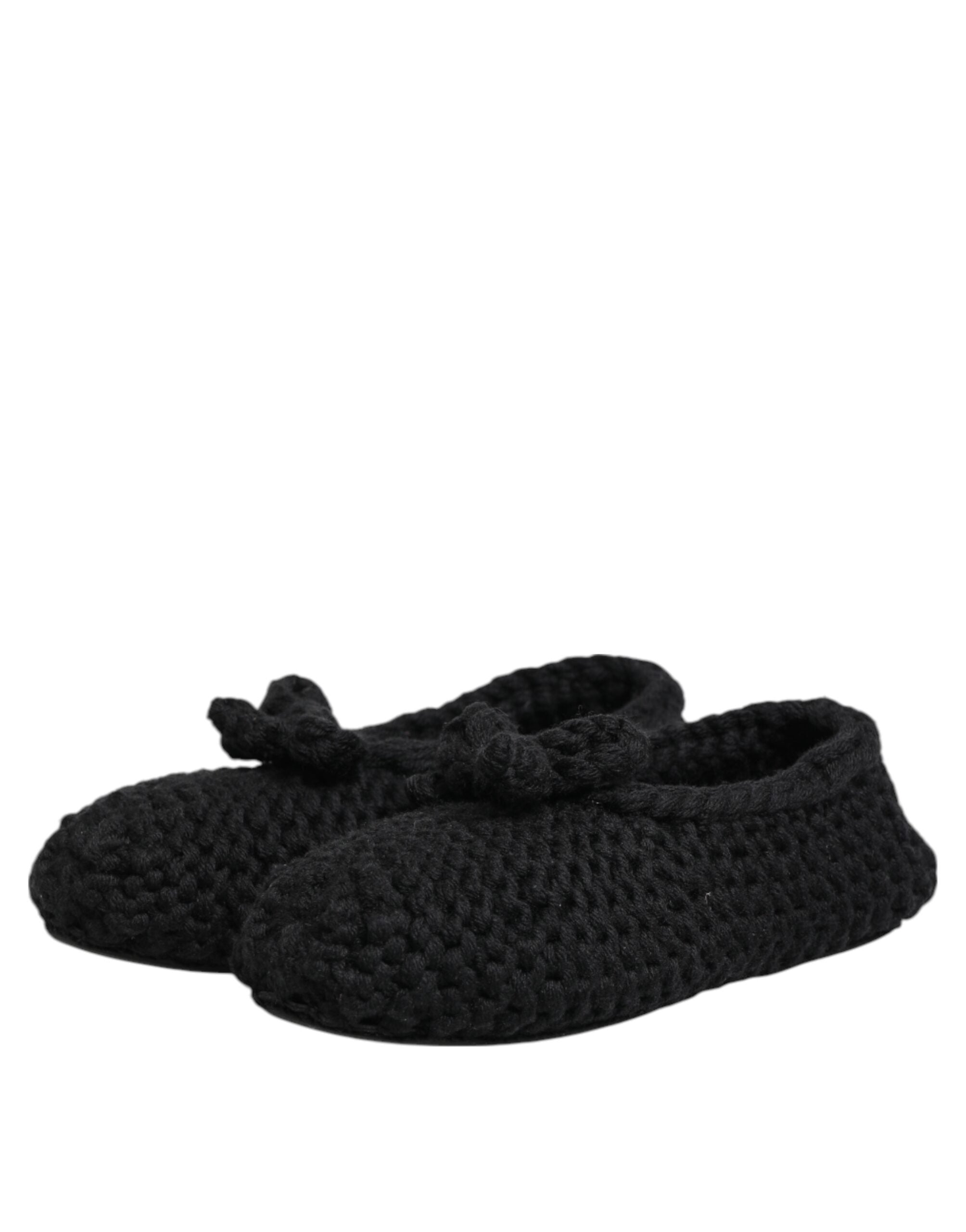 Black Wool Knit Slip On Ballerina Flats Shoes - ventzia
