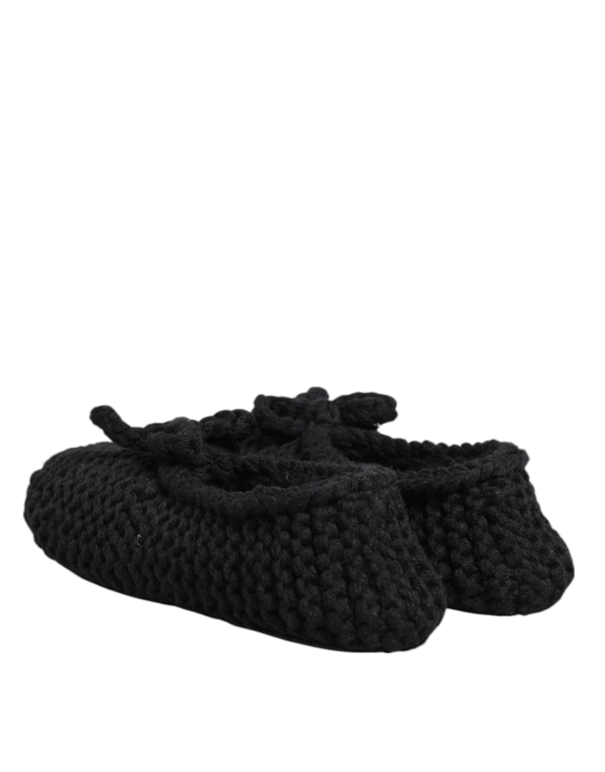 Black Wool Knit Slip On Ballerina Flats Shoes - ventzia