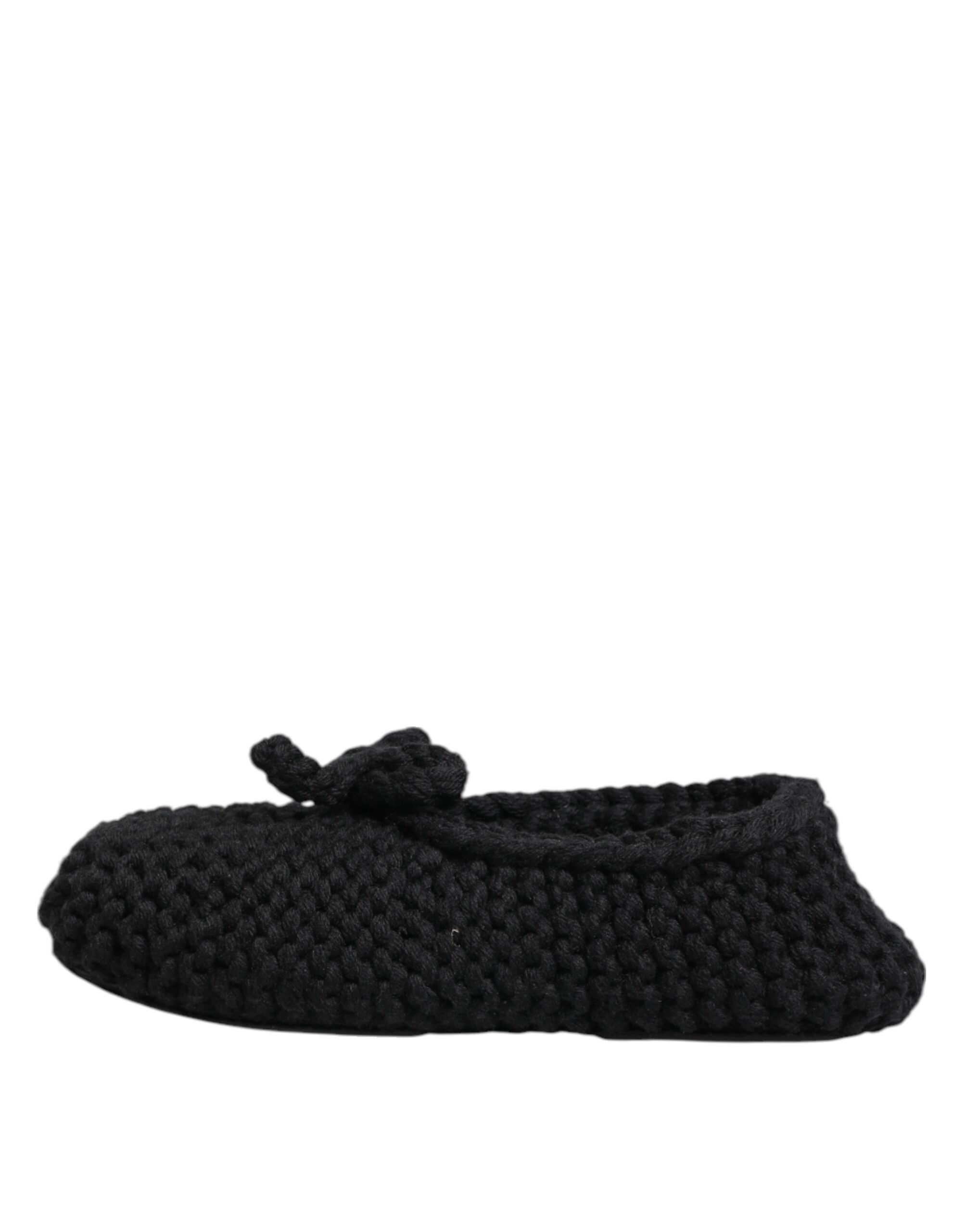 Black Wool Knit Slip On Ballerina Flats Shoes - ventzia