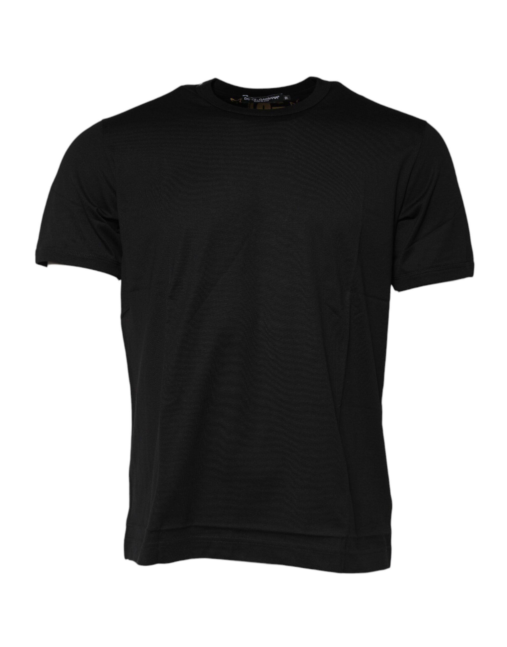 Black Cotton Logo Print Crew Neck T-shirt - ventzia