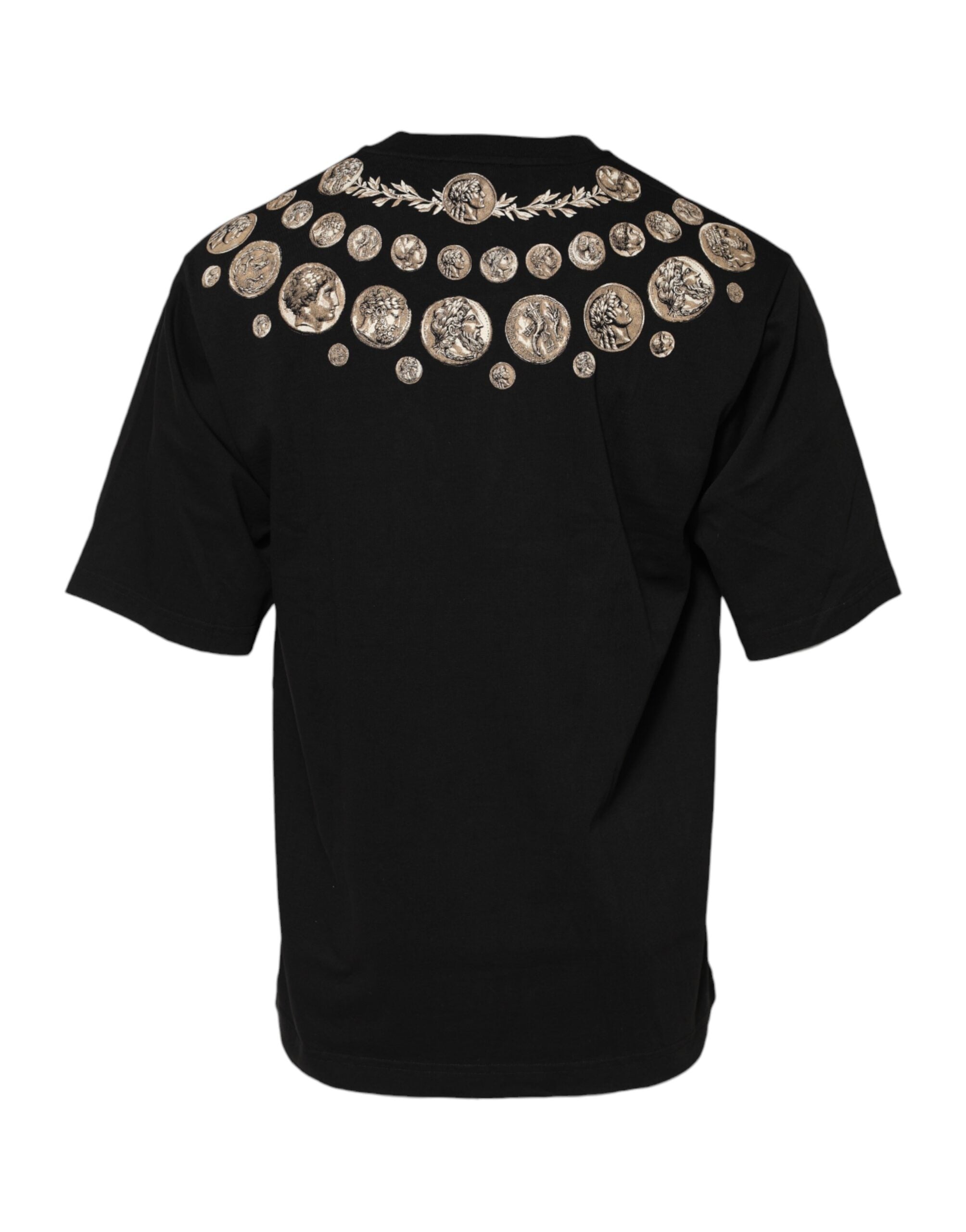 Black Coin Print Cotton Crew Neck T-shirt - ventzia