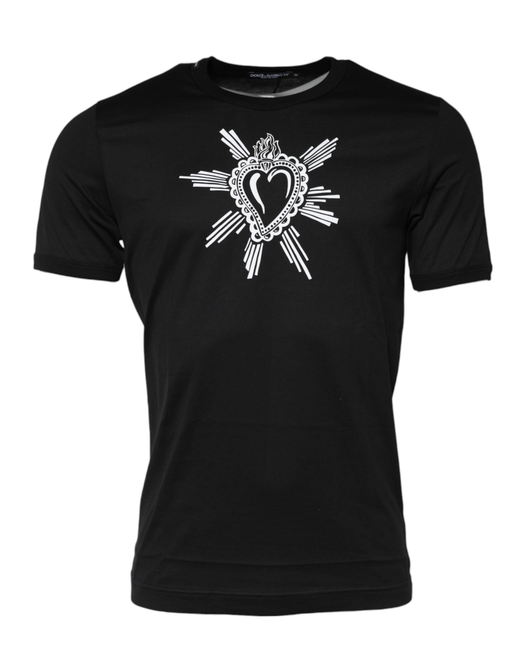 Black Sacred Heart Cotton Crew Neck T-shirt - ventzia