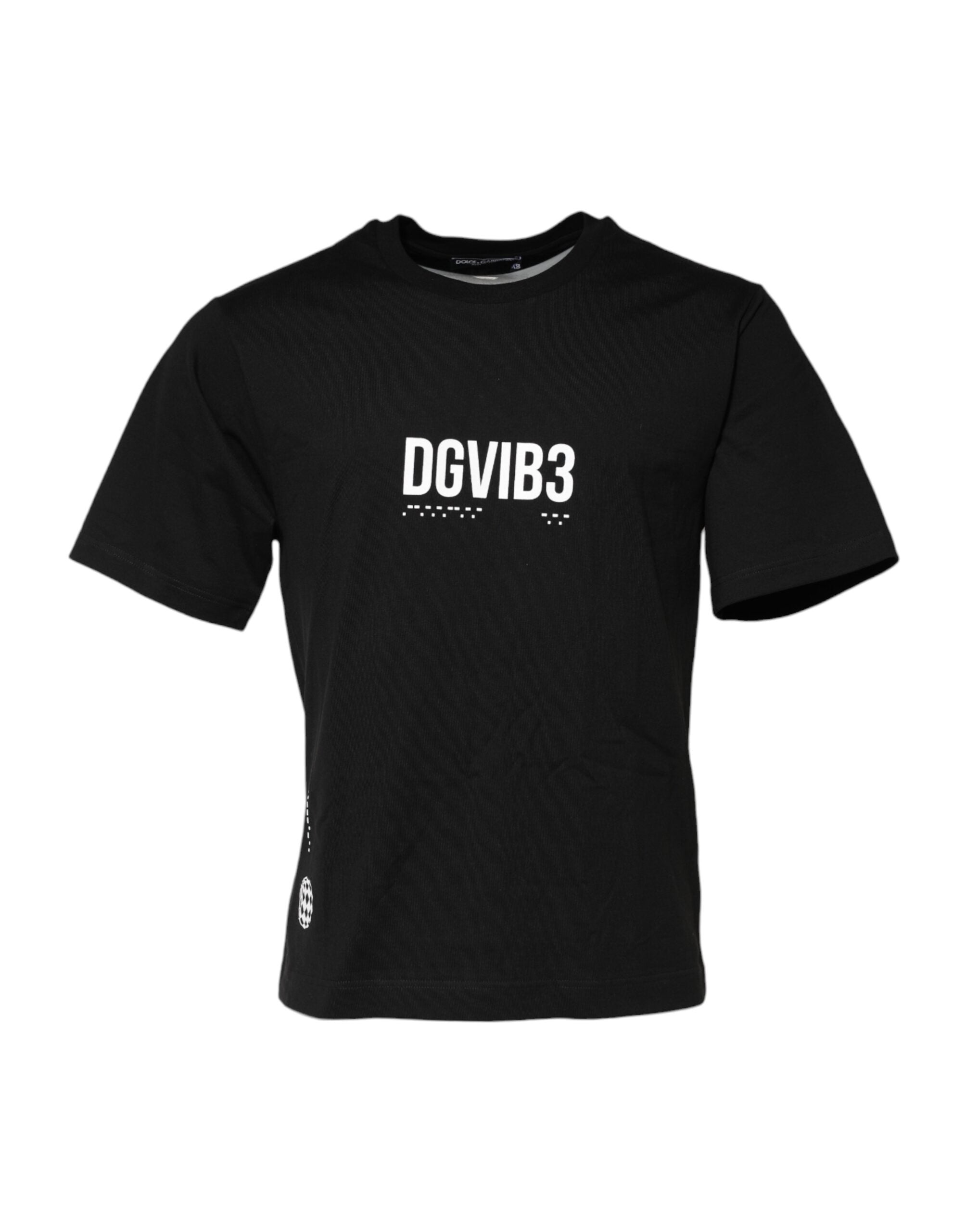 Black DG Vib3 Print Cotton Crew Neck T-shirt - ventzia