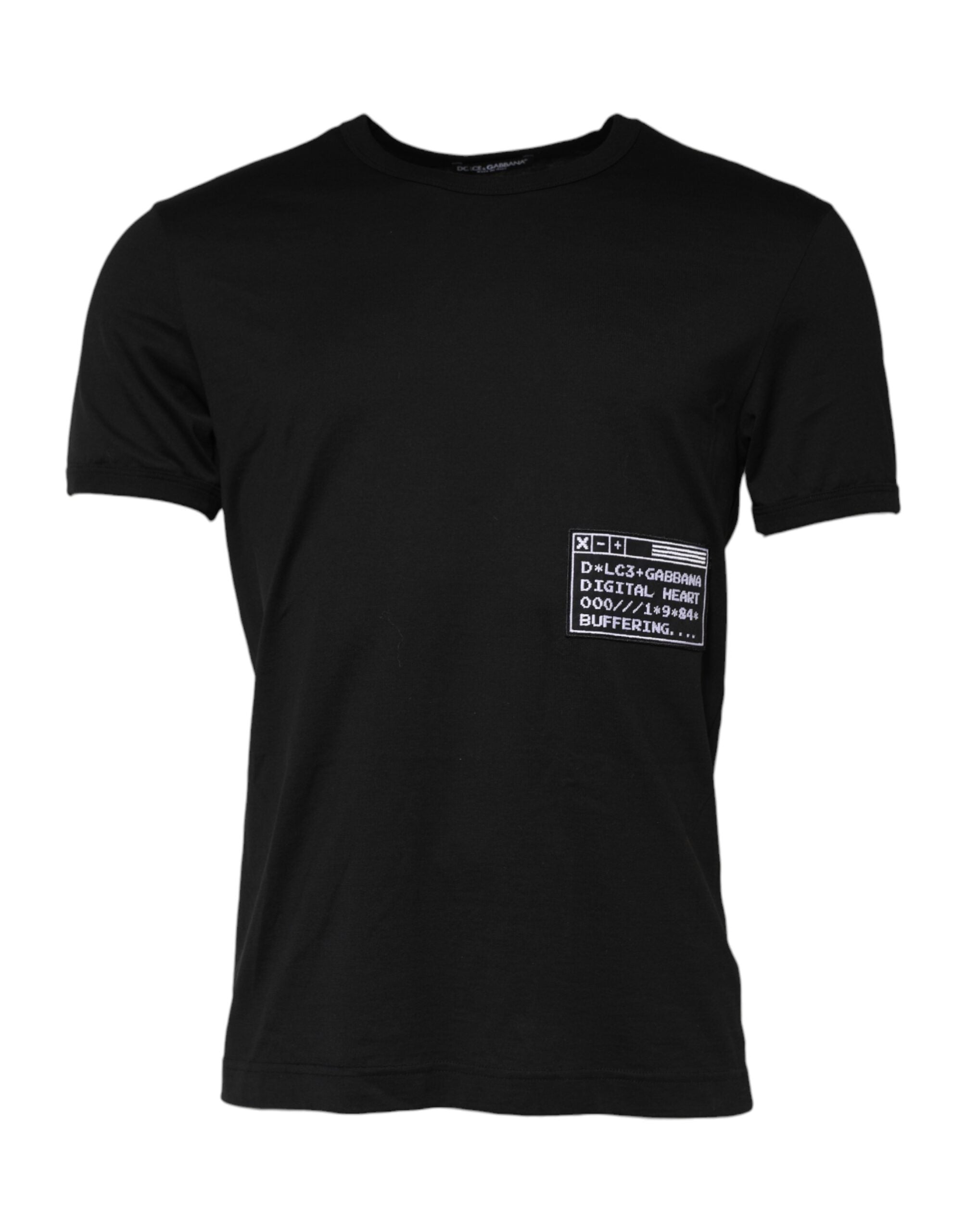 Black Logo Patch Cotton Crew Neck T-shirt - ventzia