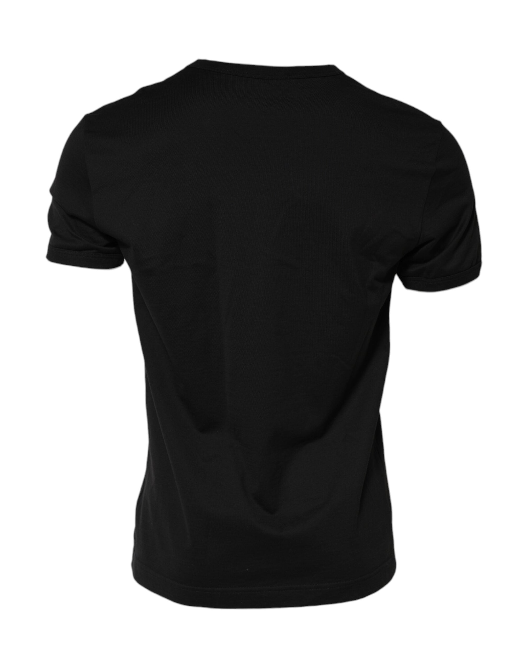Black Logo Patch Cotton Crew Neck T-shirt - ventzia