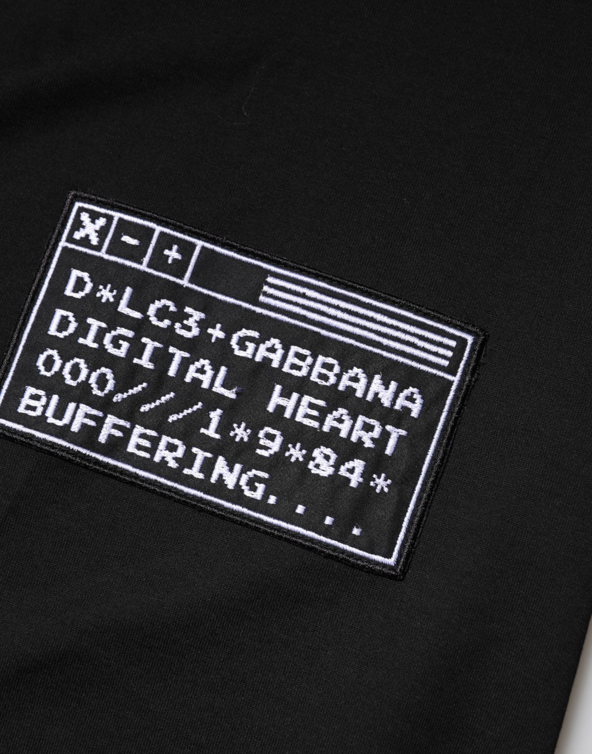 Black Logo Patch Cotton Crew Neck T-shirt - ventzia