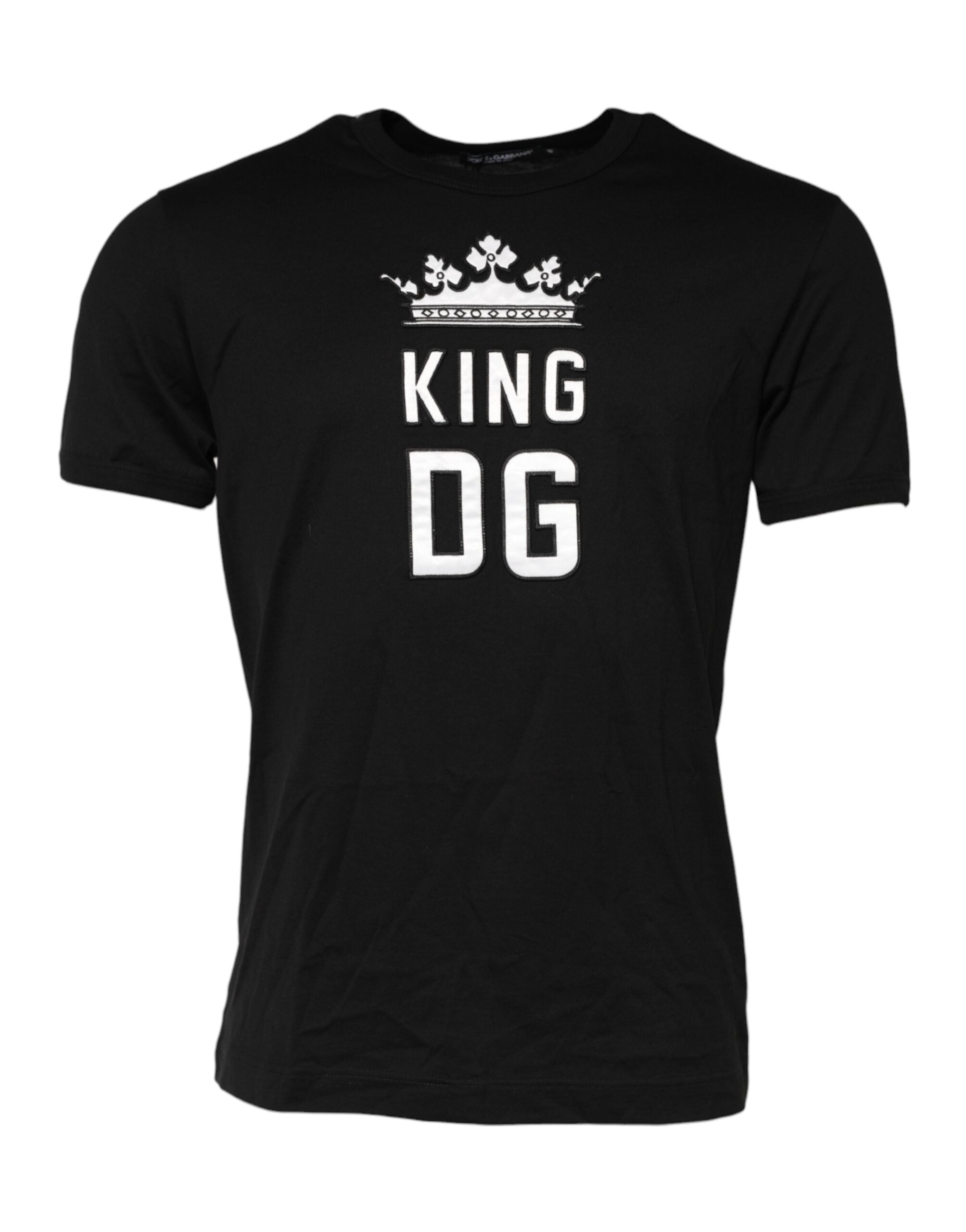 Black DG King Crown Cotton Crew Neck T-shirt - ventzia