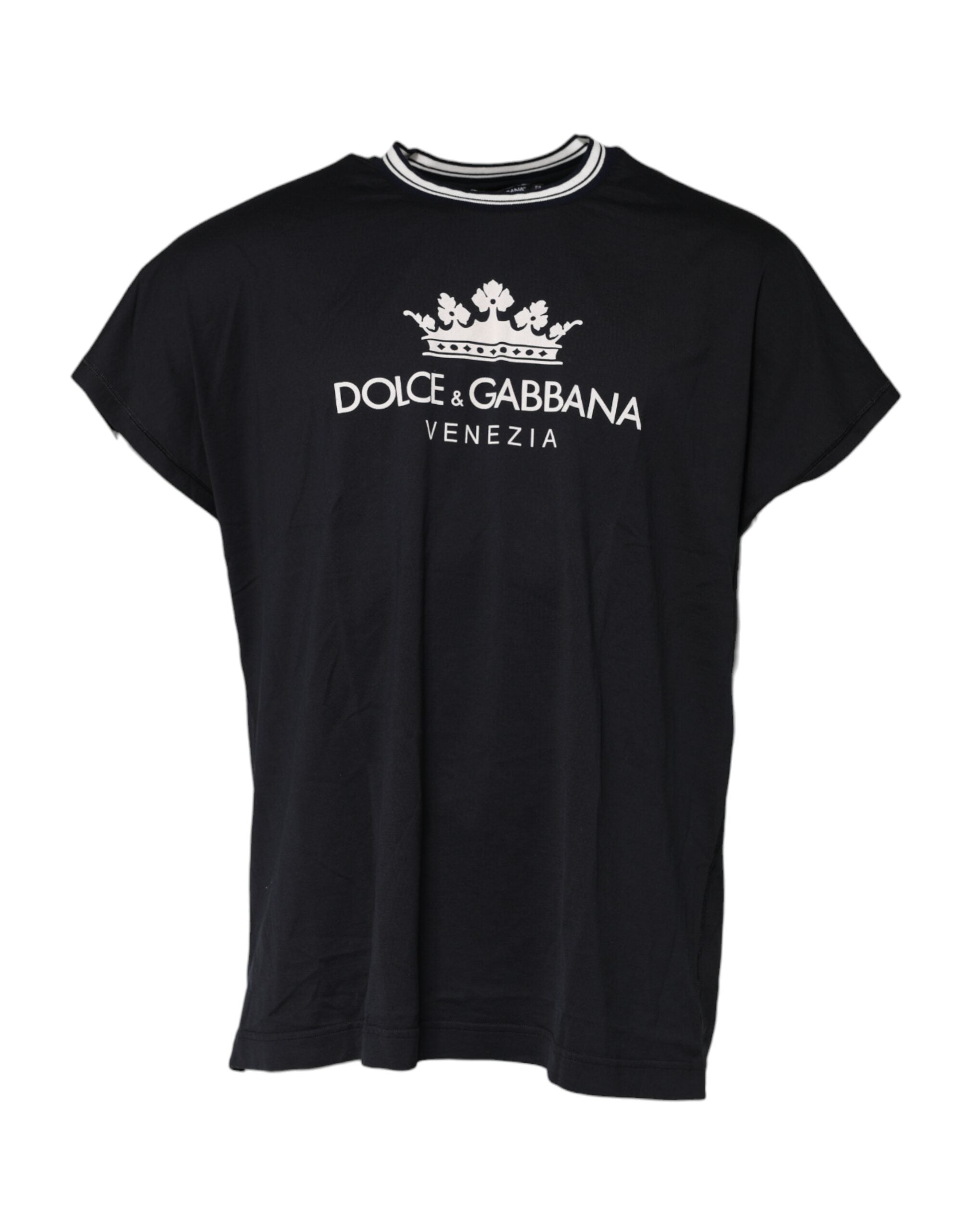 Dark Blue Venezia Crown Cotton Crew Neck T-shirt - ventzia