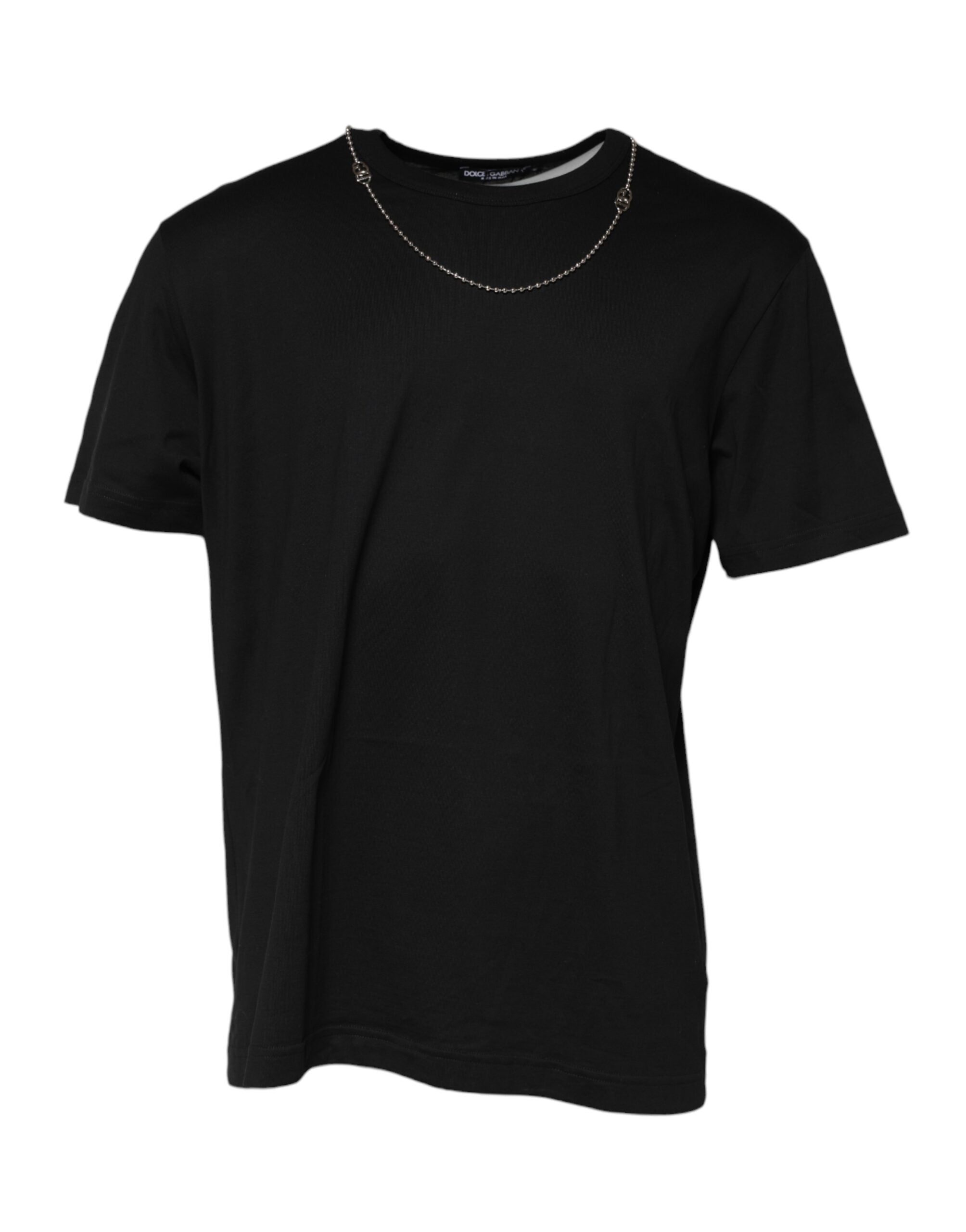 Black Chain Necklace Cotton Crewneck T-shirt - ventzia