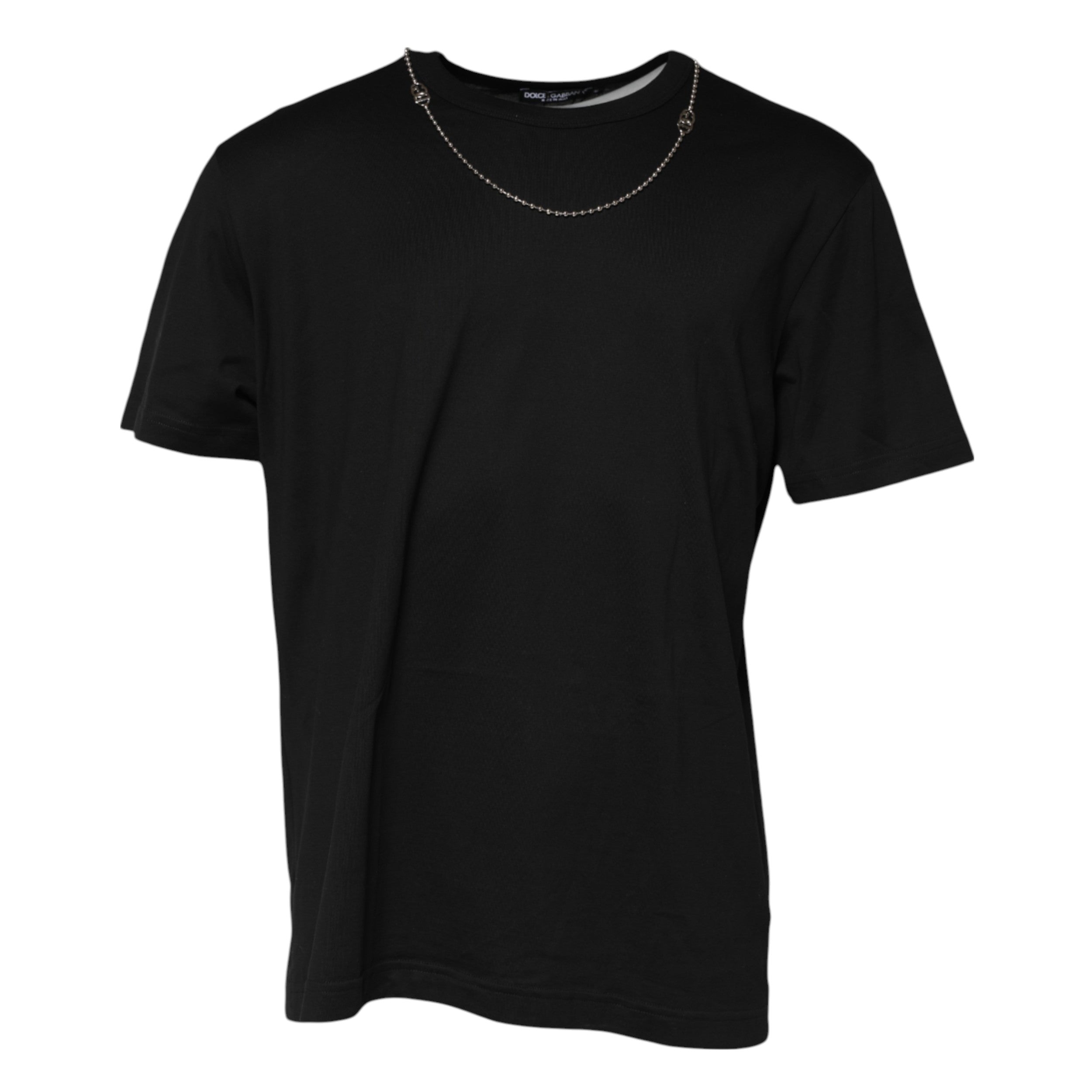 Black Chain Necklace Cotton Crewneck T-shirt - ventzia