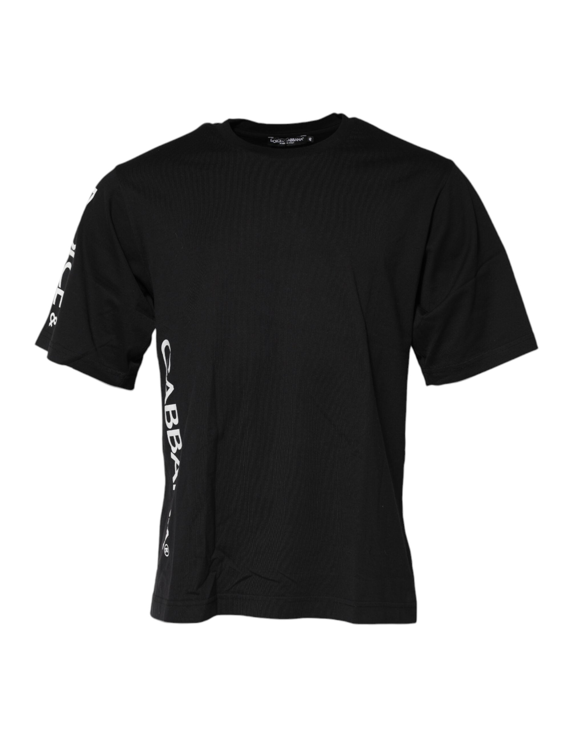 Black Logo Print Cotton Men Crew Neck T-shirt - ventzia