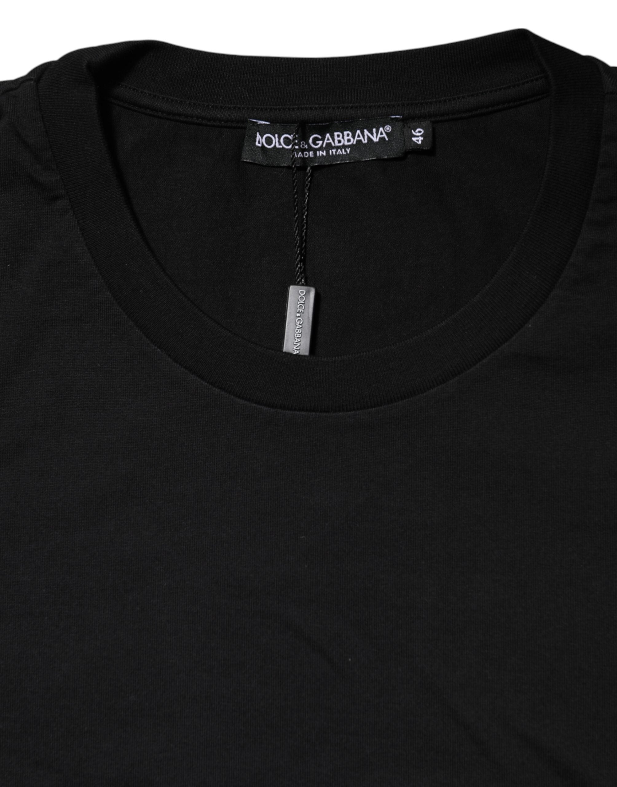 Black Logo Print Cotton Men Crew Neck T-shirt - ventzia