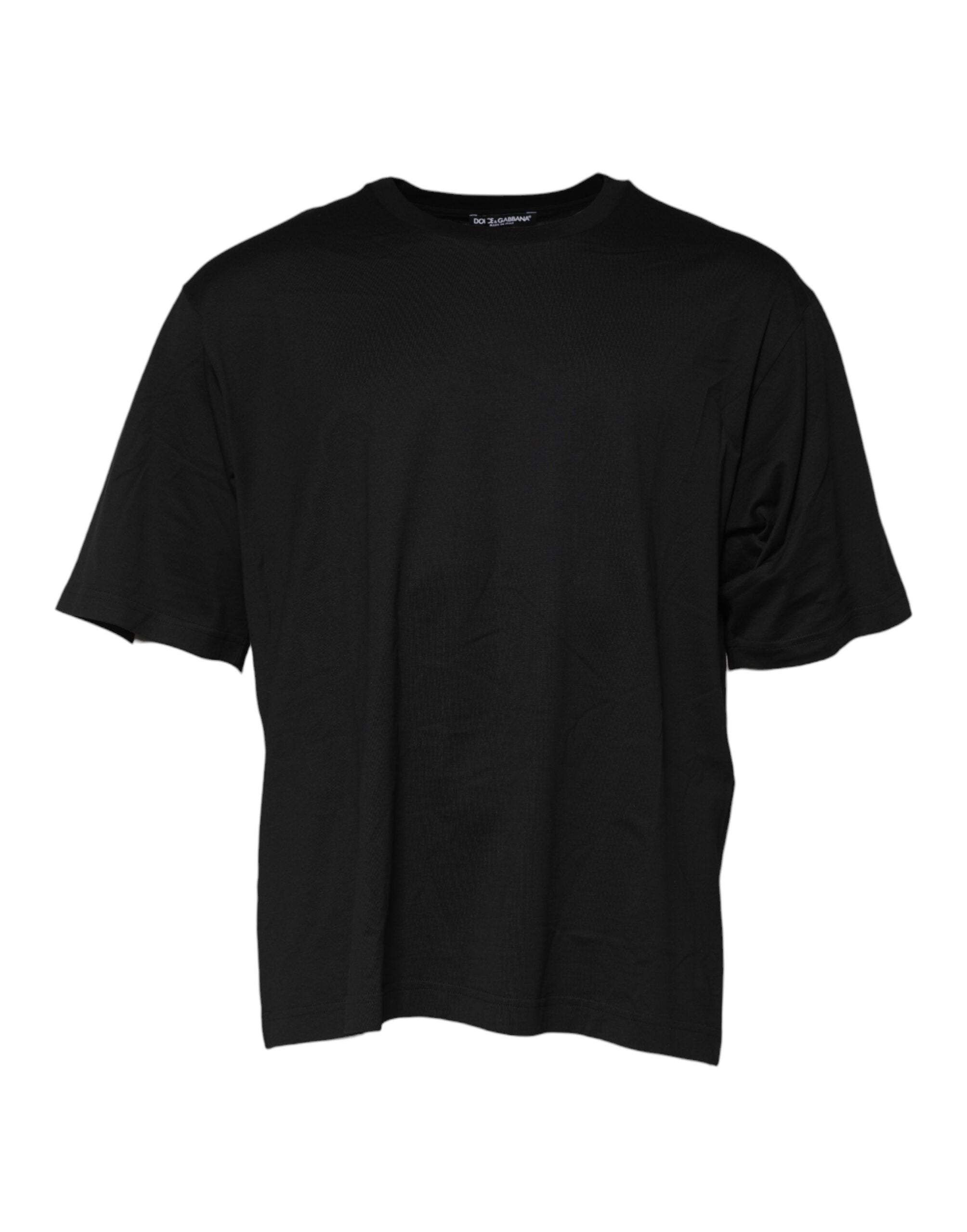 Black Cotton Crew Neck Short Sleeves T-shirt - ventzia